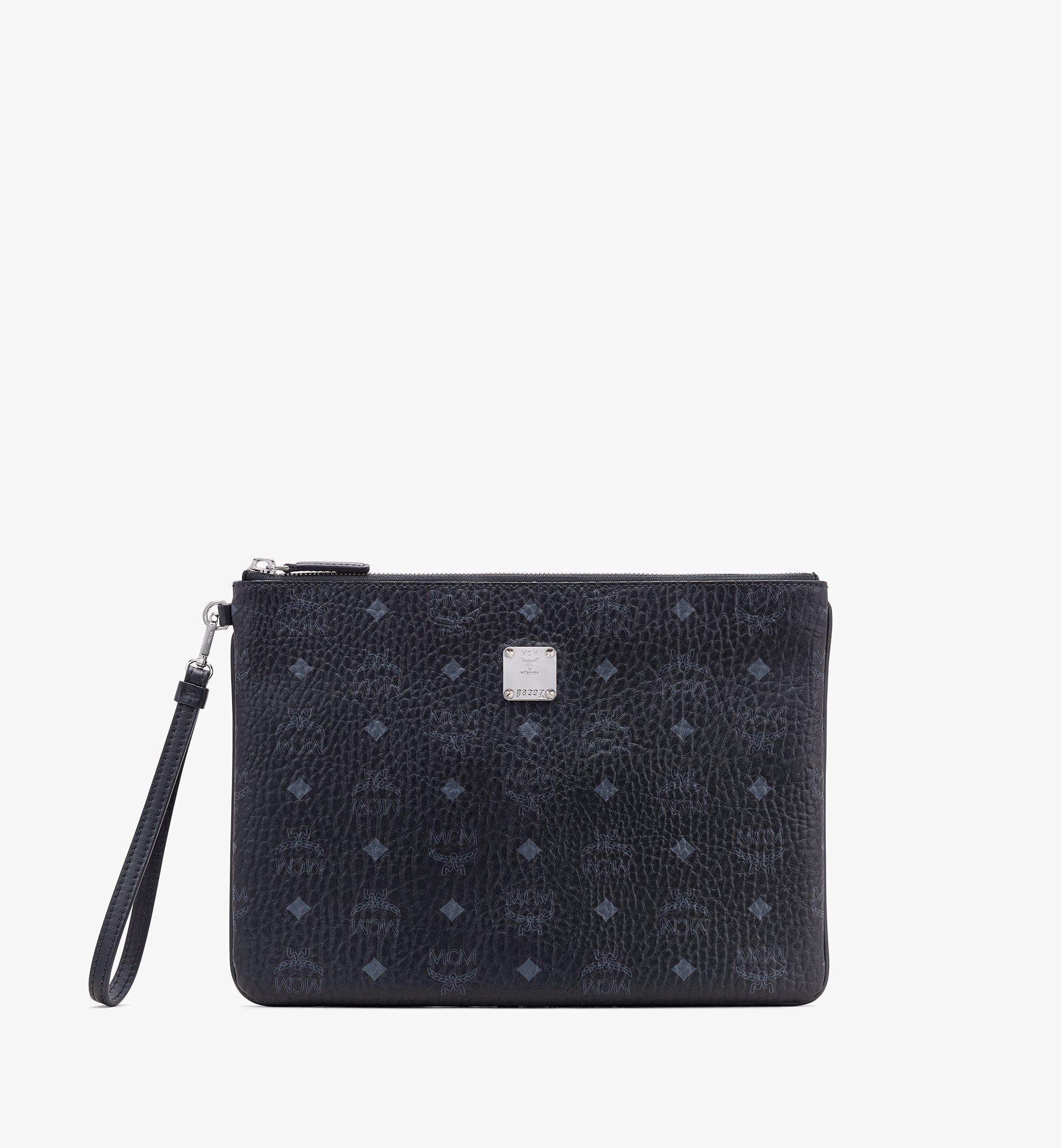 Medium Wristlet Zip Pouch in Visetos Original Black