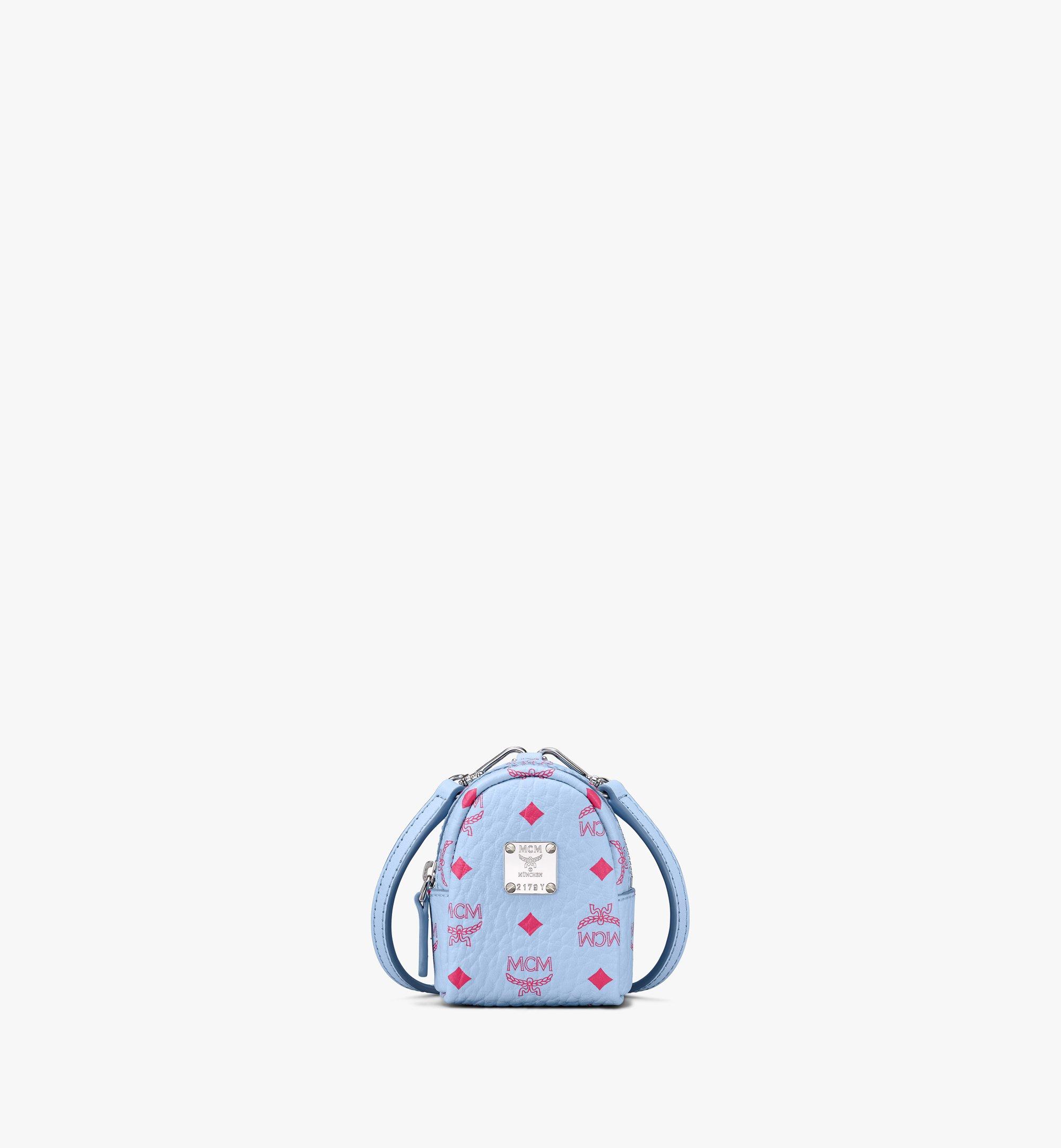 Mcm Backpack Charm With Crossbody Strap In Visetos In Blue