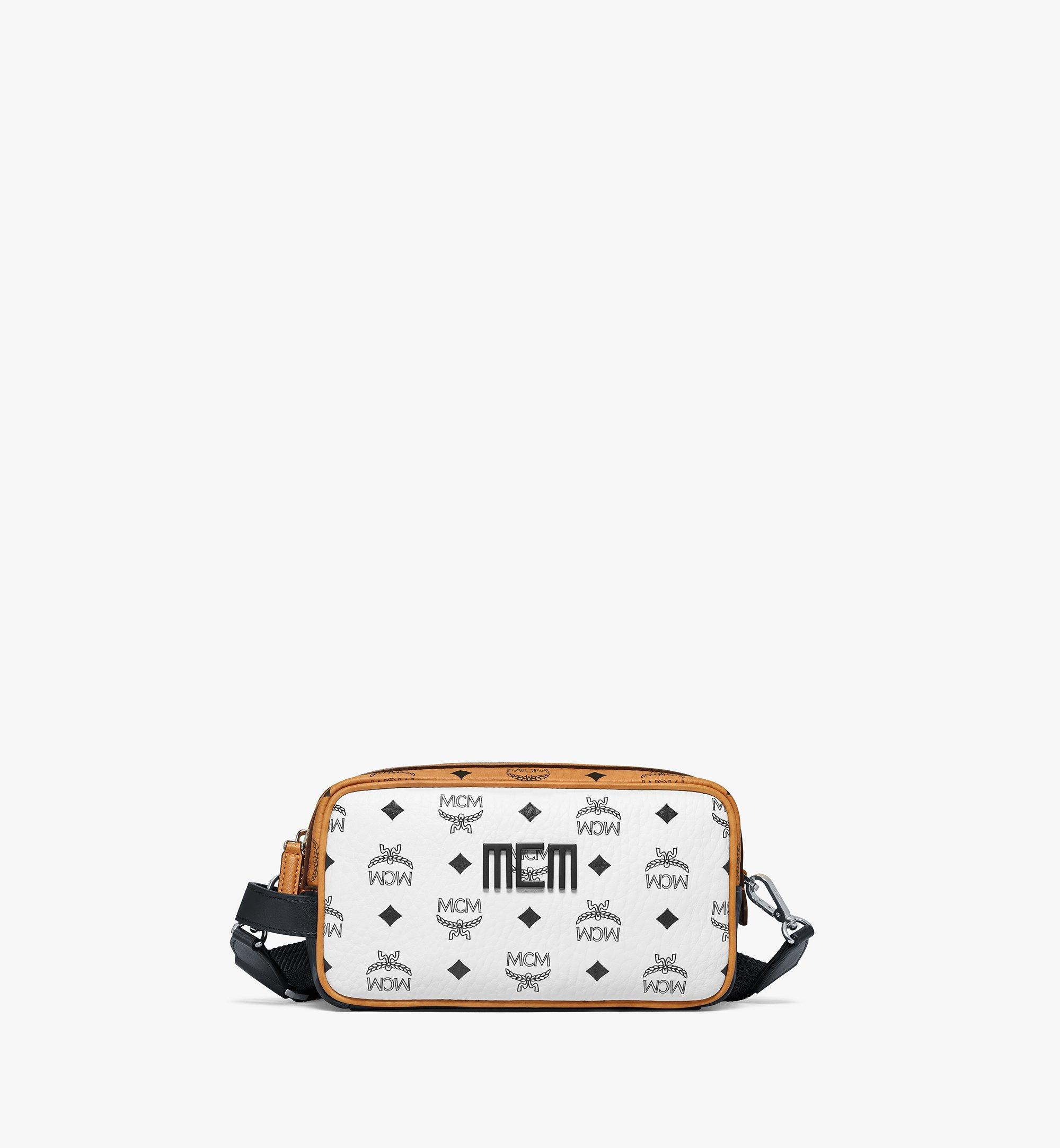 MCM Logo Printed Zip-up Wash Bag in Black