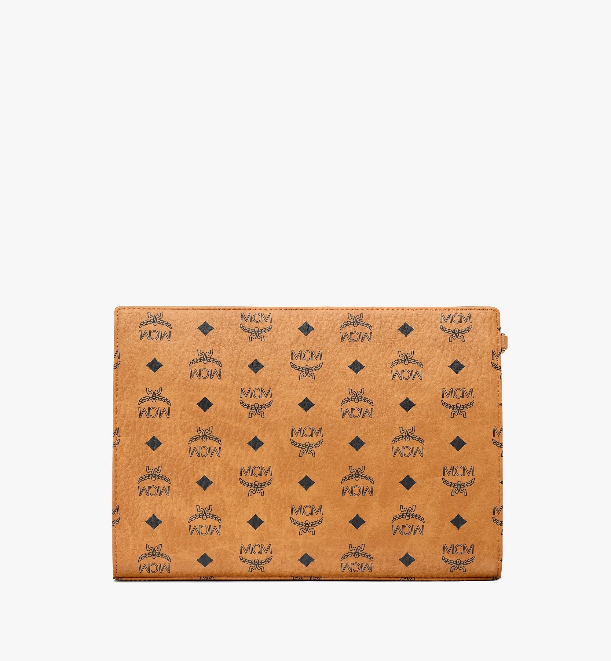MCM $460 Wristlet Clutch Zip Wallet Deep Teal Visetos Logo Leather