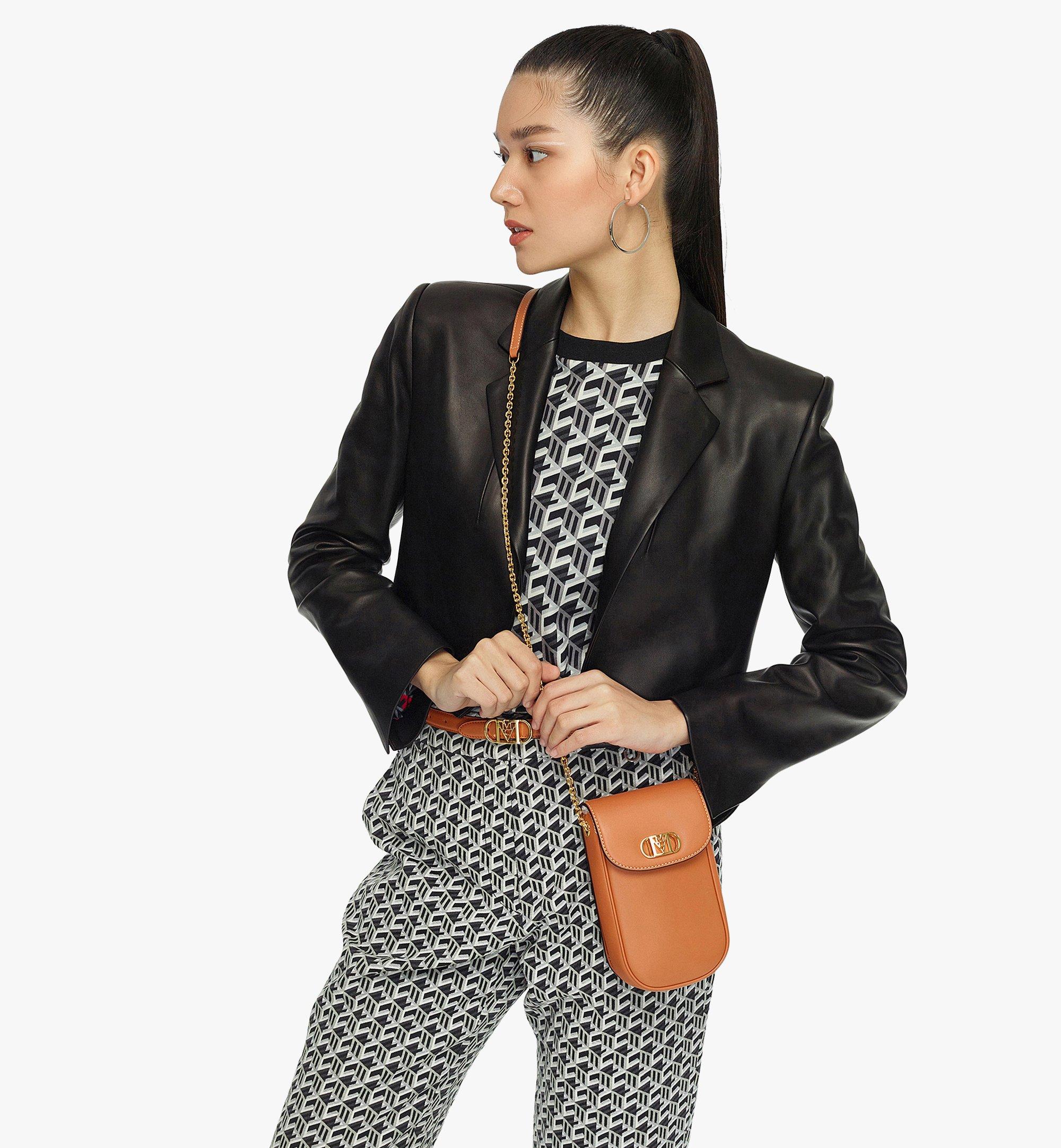 One Size Mode Travia Crossbody Phone Case in Nappa Leather Cognac MCM ®TH