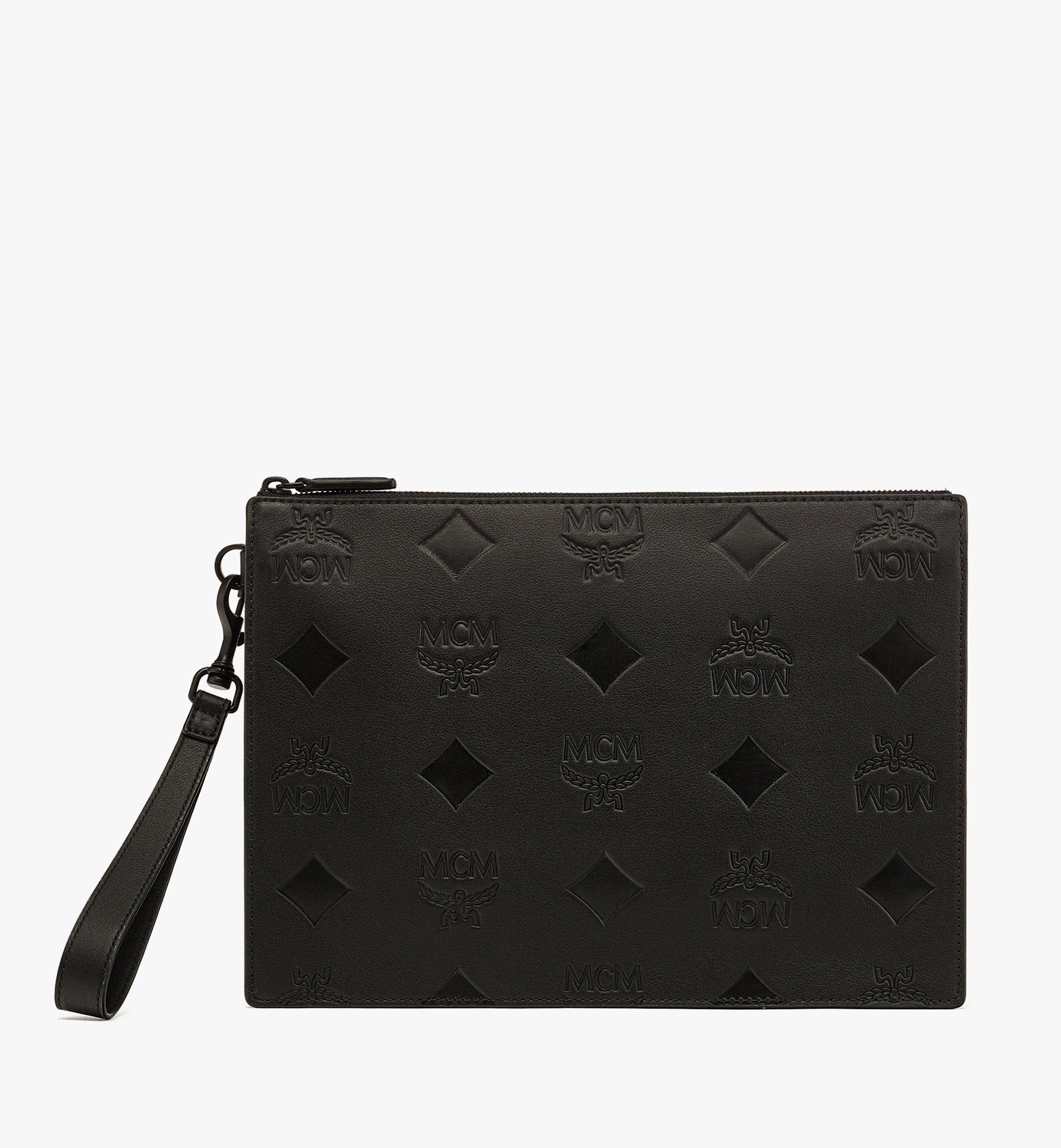 Medium Aren Wristlet Zip Pouch in Maxi Monogram Leather Black 