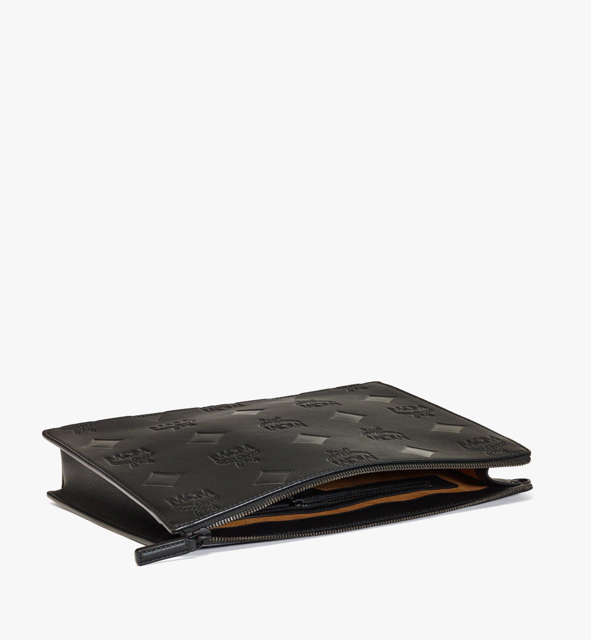 MCM Aren Mini Embossed Monogram Zip Wallet Black