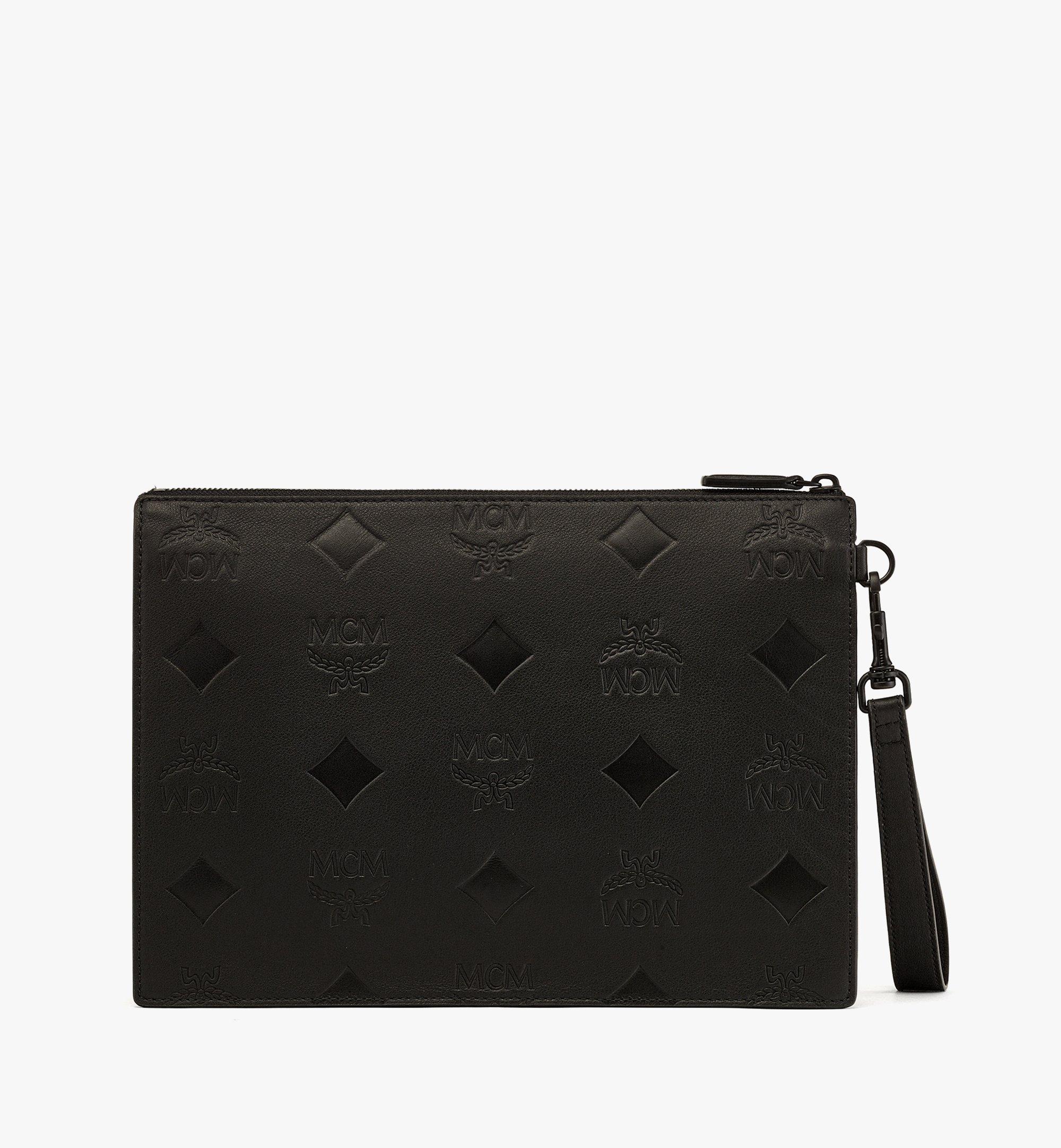 MCM Mini Aren Monogram Leather Pouch in Black