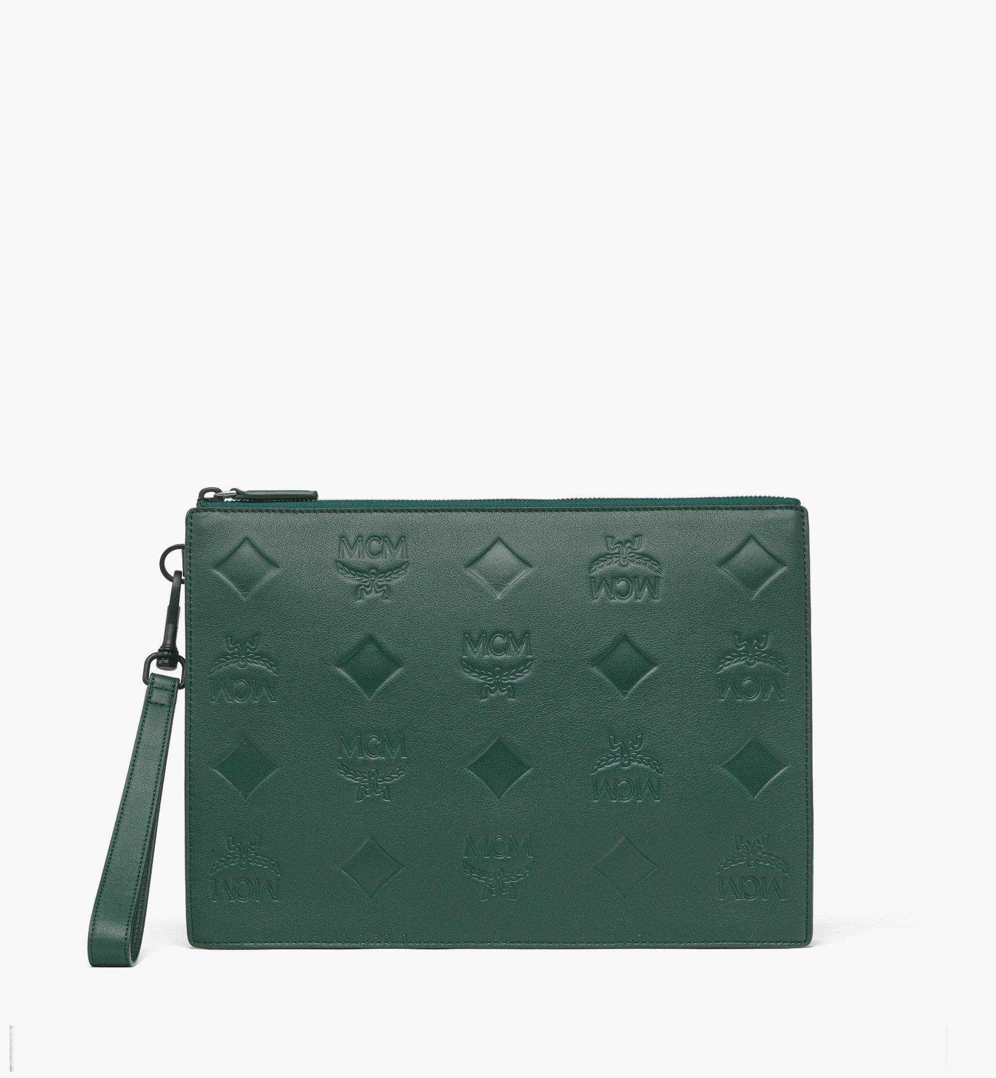 Medium Aren Wristlet Zip Pouch in Maxi Monogram Leather Green