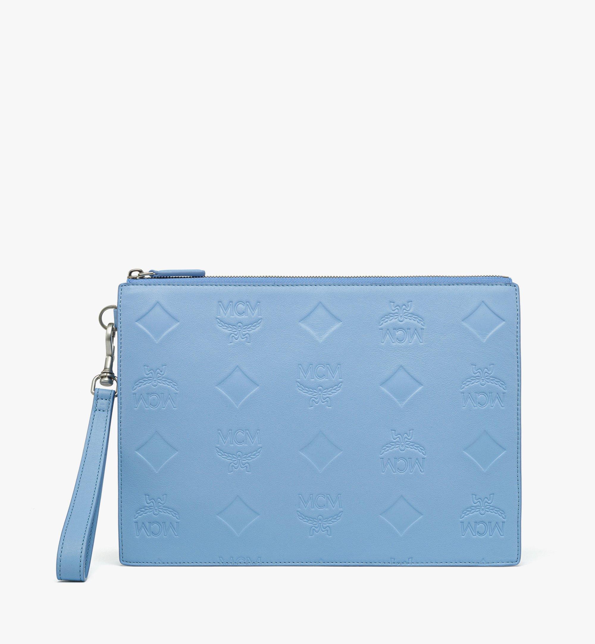 Medium Aren Wristlet Zip Pouch in Maxi Monogram Leather Blue | MCM ®US