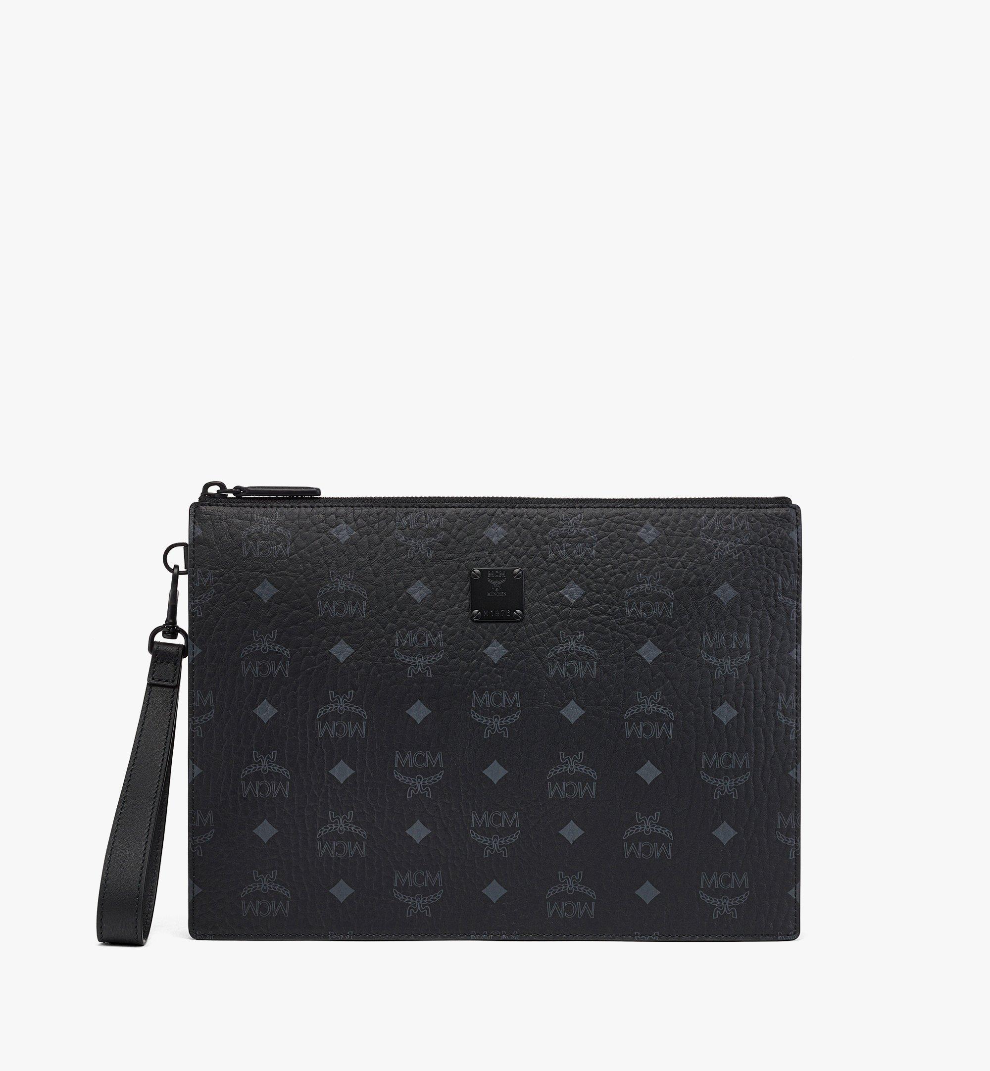 Mcm Aren Wristlet Zip Pouch in Visetos Black Visetos