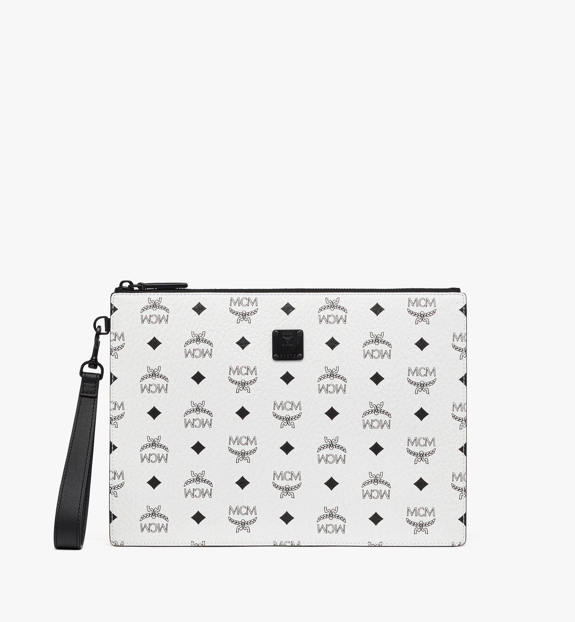 Mcm Aren Wristlet Zip Pouch In Visetos In White