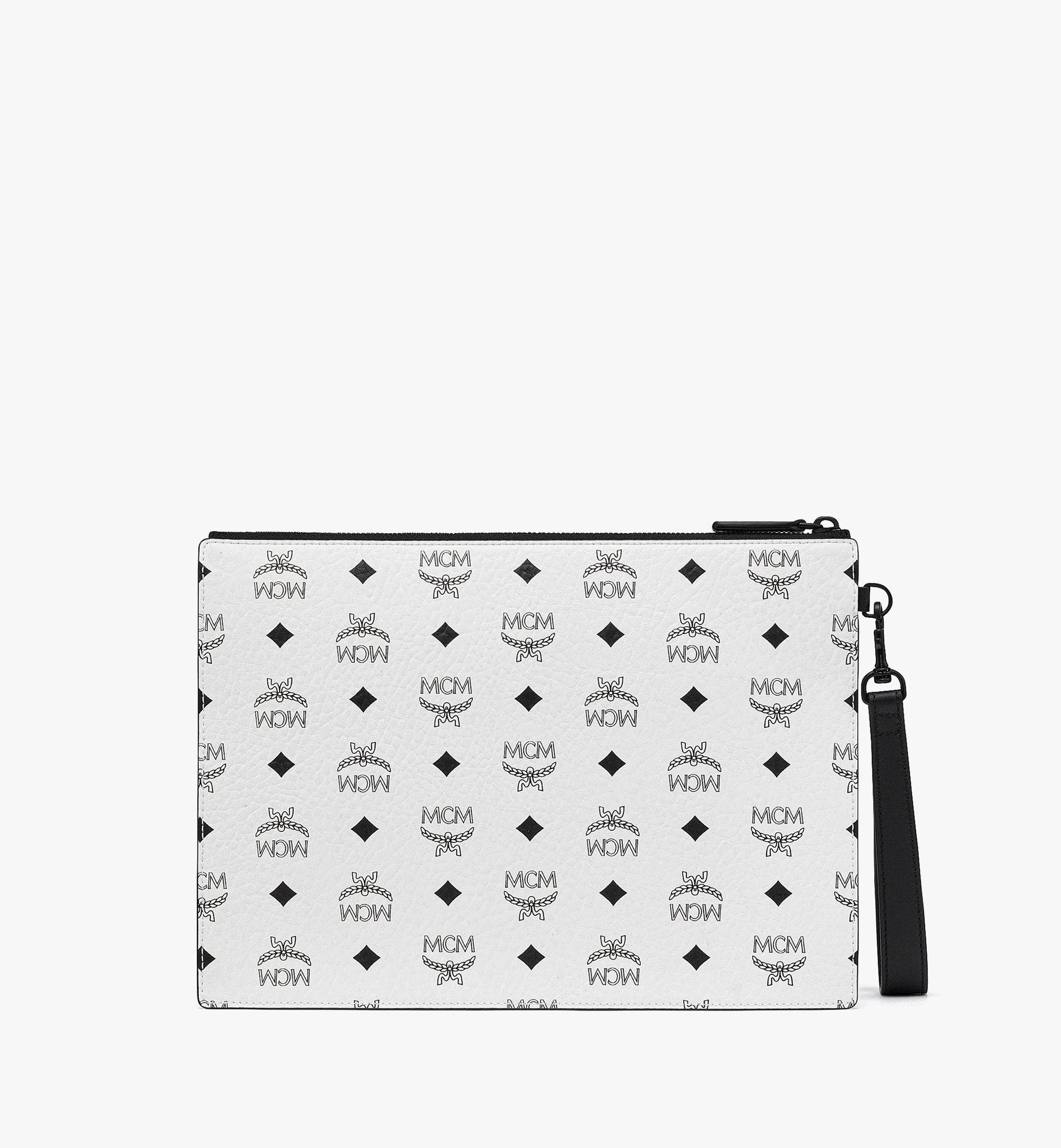 MCM White Visetos Medium Pouch Shoulder Bag - A World Of Goods For