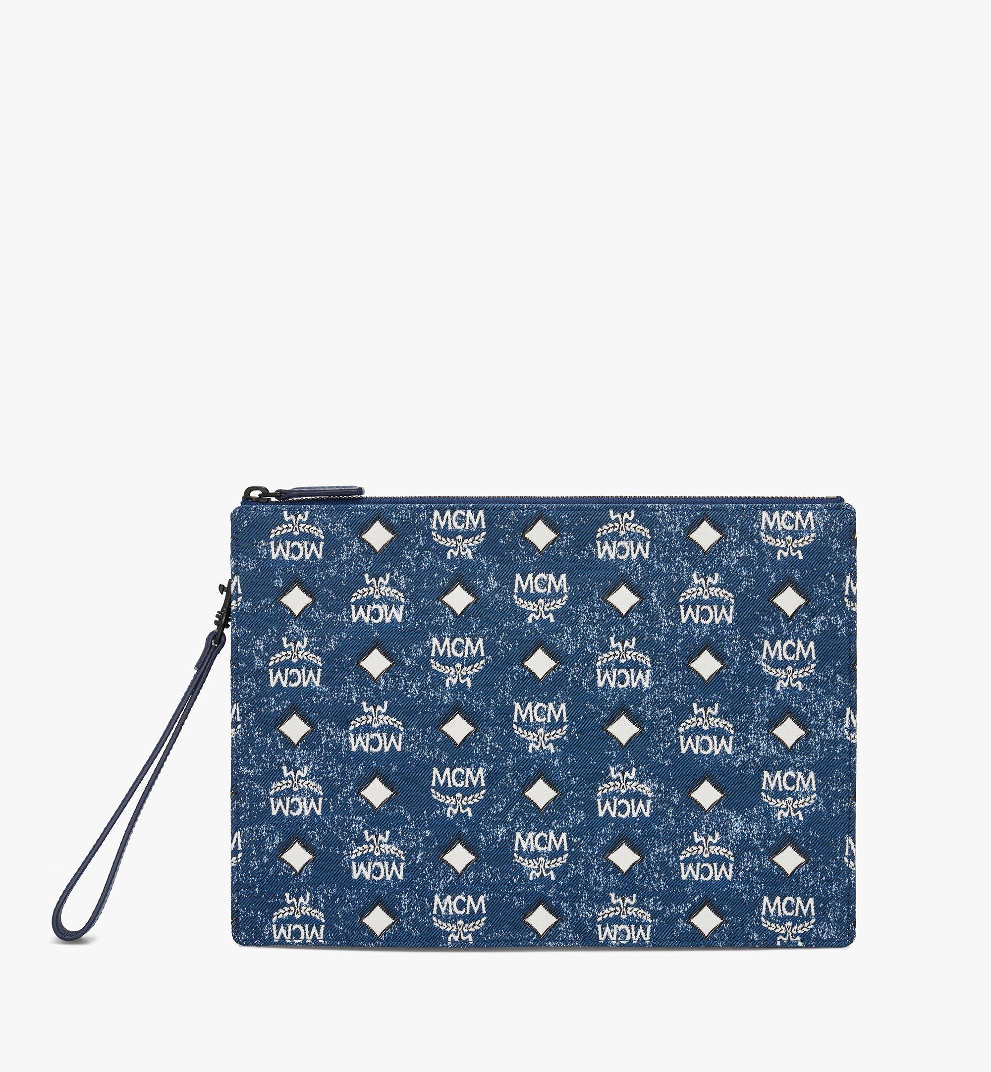 MCM Small Vintage Jacquard Tote in Blue