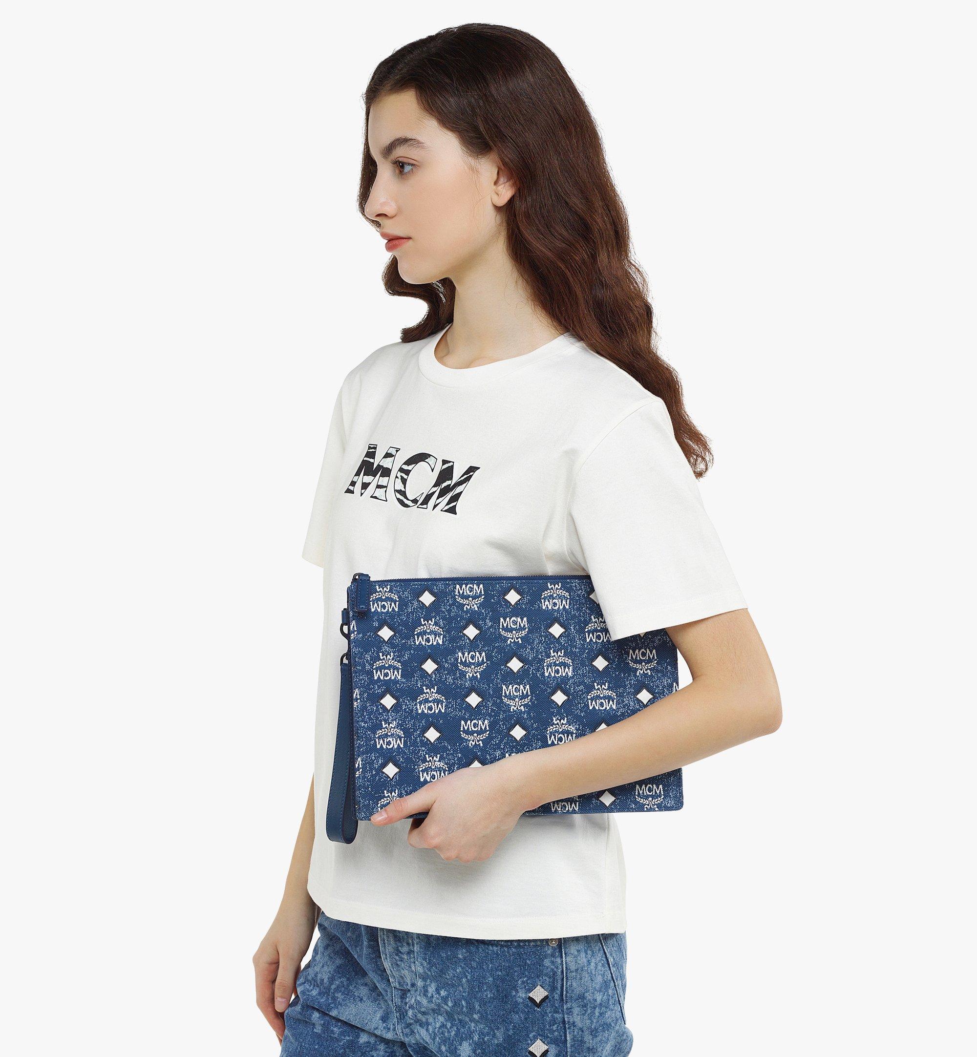 Mcm Medium Monogram Denim Clutch Bag