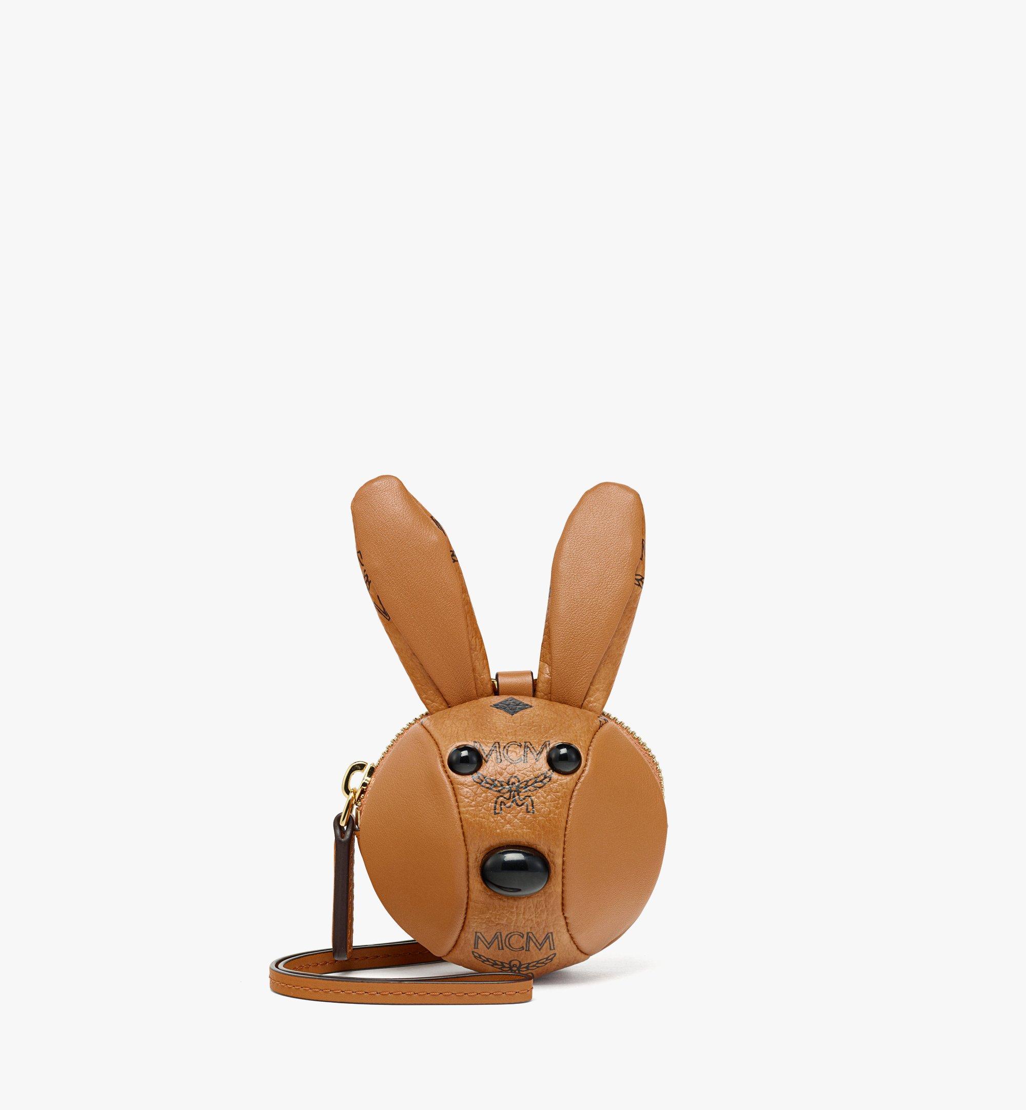 Mini 'Rabbit' MCM Park Pouch Charm in Visetos Leather Mix Cognac 