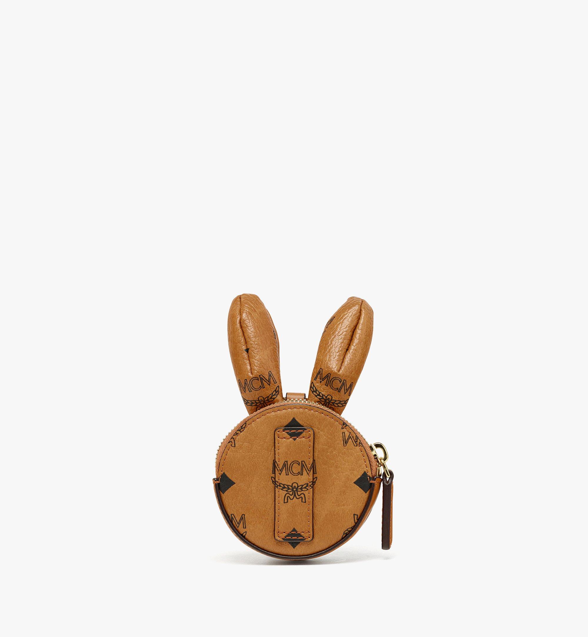 Mini 'Rabbit' MCM Park Pouch Charm in Visetos Leather Mix Cognac 