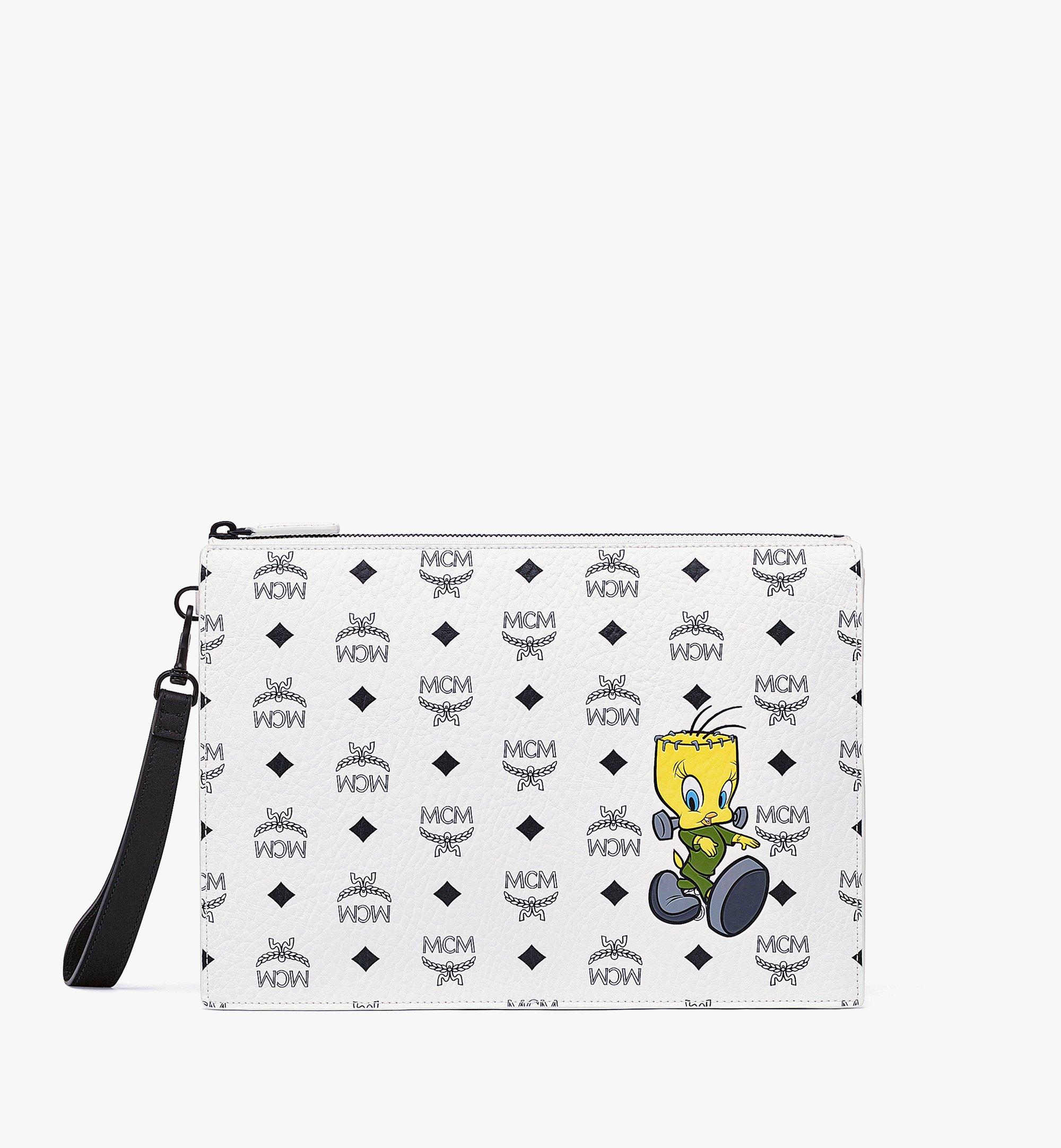 Medium Looney Tunes x MCM Wristlet Zip Pouch in Visetos White