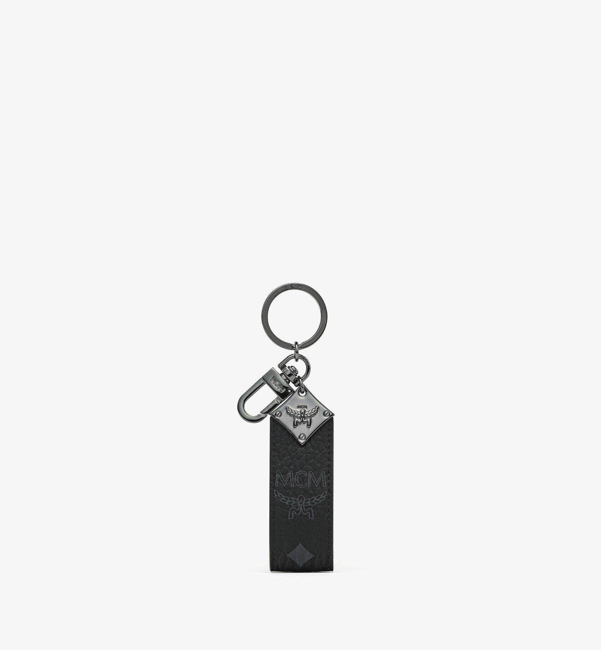 Mcm Aren Diamond Logo Key Holder In Visetos In Black
