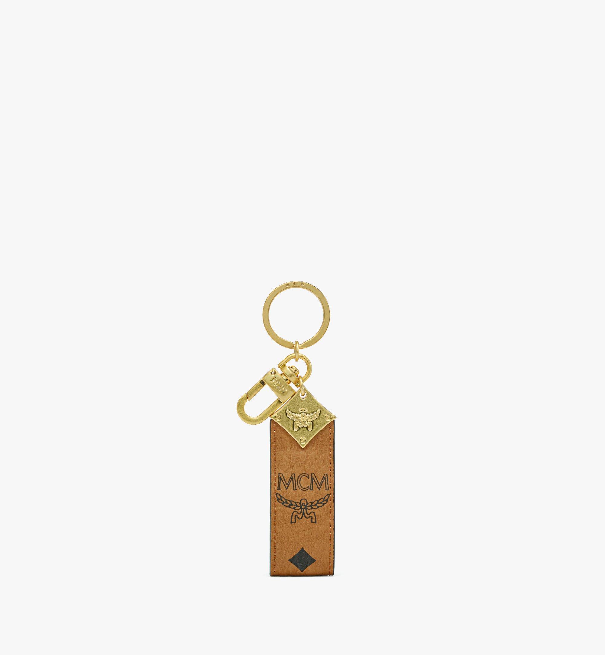 Mcm Aren Diamond Logo Key Holder In Visetos In Cognac