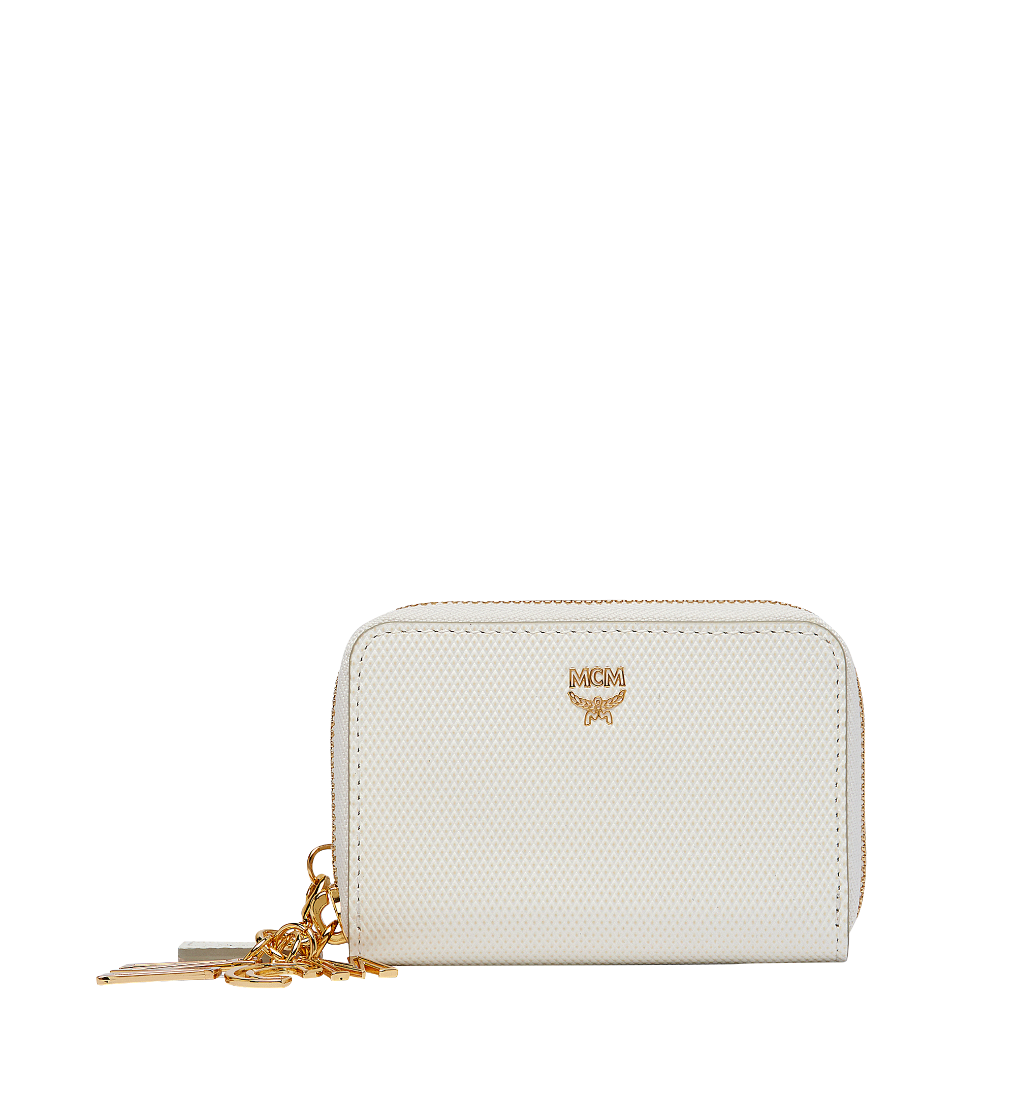 MCM Otti Charm Zip Around Card Case in Leather White MYA8SOI28WT001 Alternate View 1