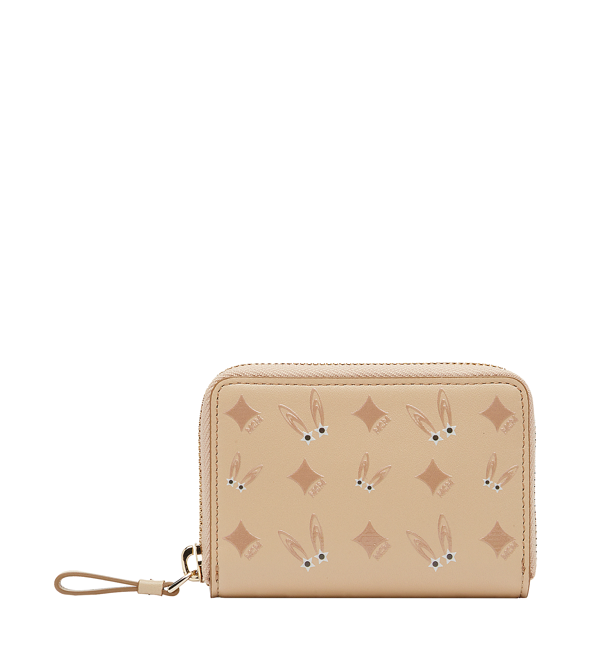 MCM Star Eyed Bunny Zip Around Card Case in Leather Beige MYA8SXL28IA001 Alternate View 1
