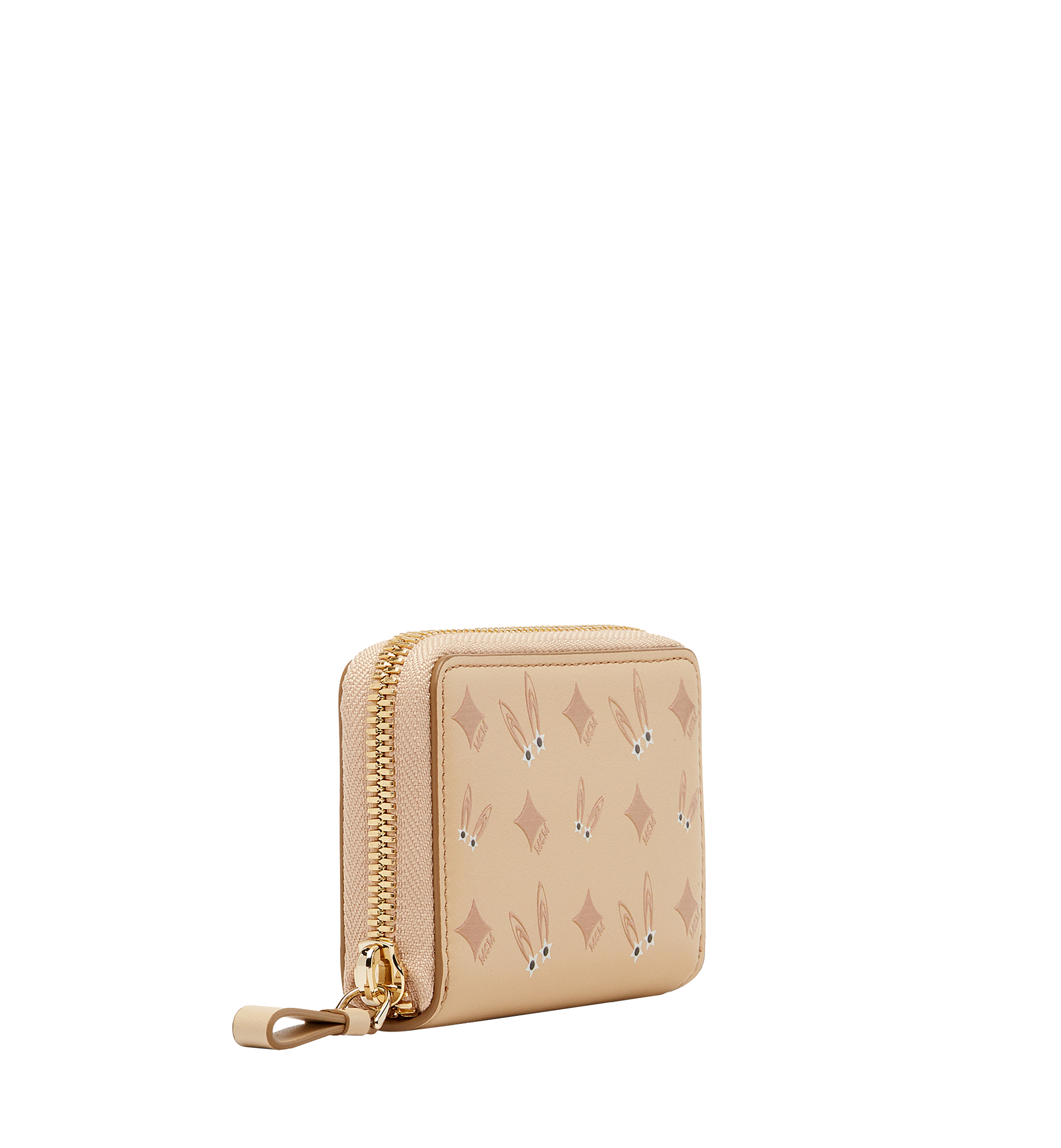 MCM Star Eyed Bunny Zip Around Card Case in Leather Beige MYA8SXL28IA001 Alternate View 1