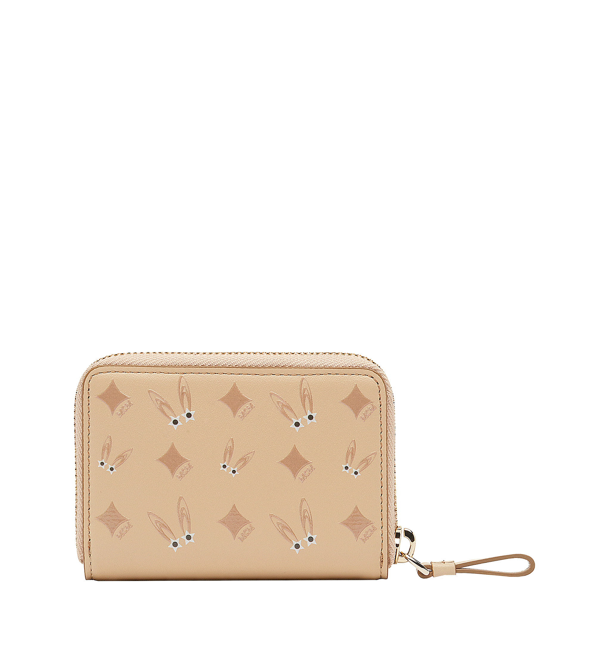 MCM Star Eyed Bunny Zip Around Card Case in Leather Beige MYA8SXL28IA001 Alternate View 2