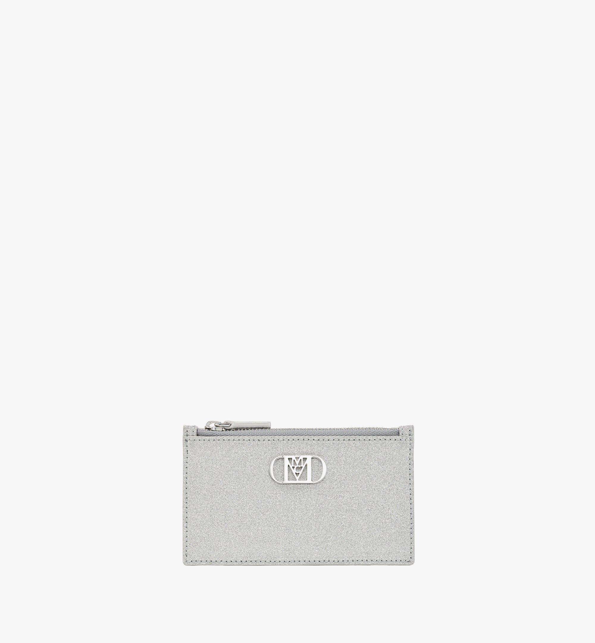 MCM Mode Travia Zip Card Case in Glitter Leather Silver MYADALD03SV001 Alternate View 1