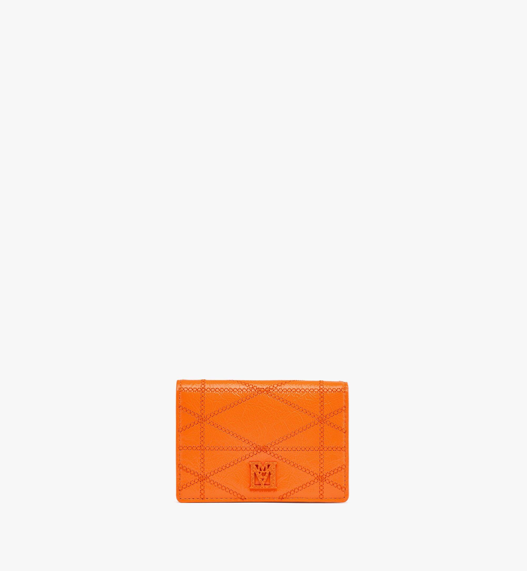 MCM Travia Quilted Card Wallet in Crushed Leather Orange MYADALM01O0001 Alternate View 1