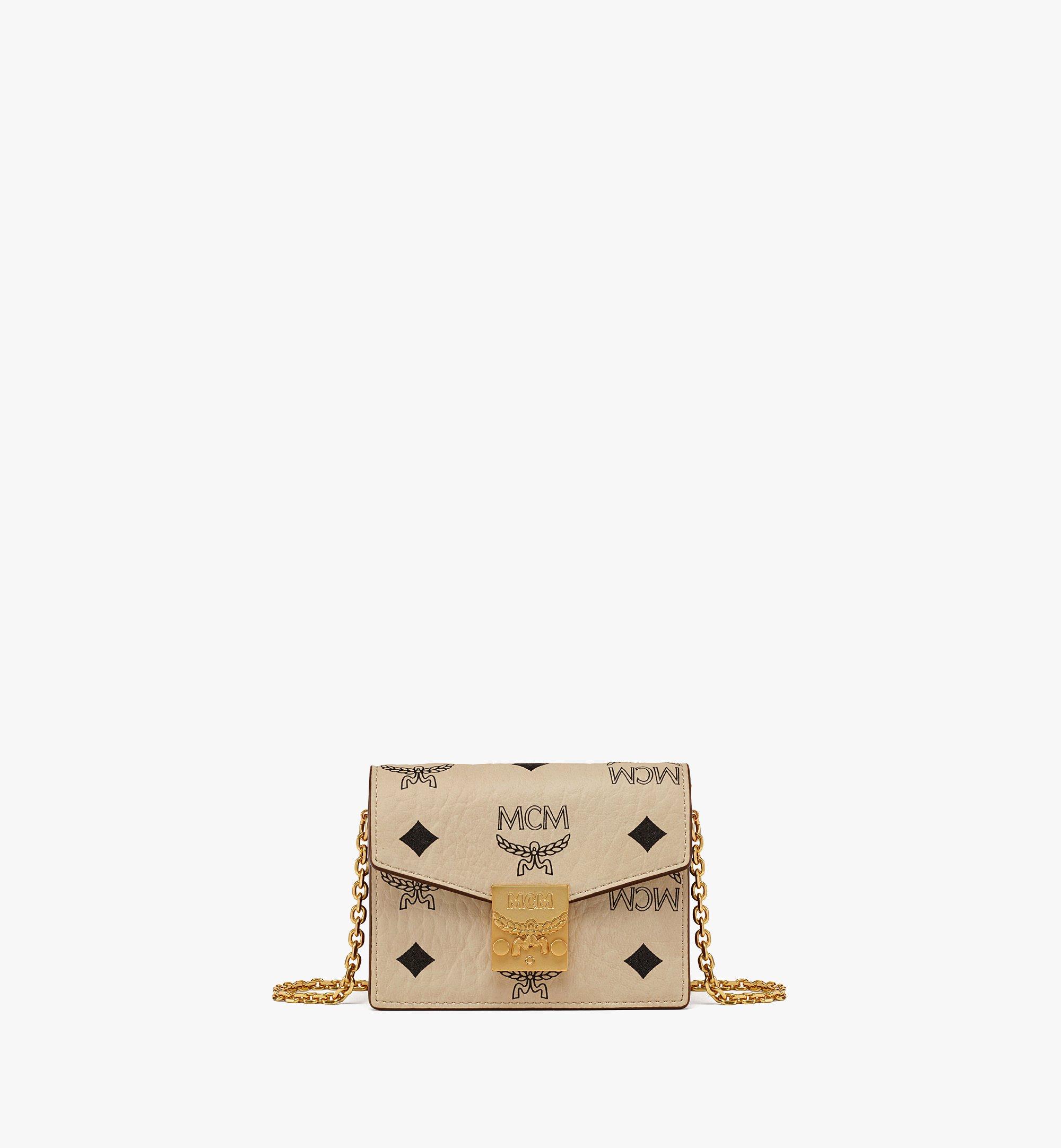 MCM Tracy Chain Card Wallet in Visetos Beige MYADAXT01I8001 Alternate View 1