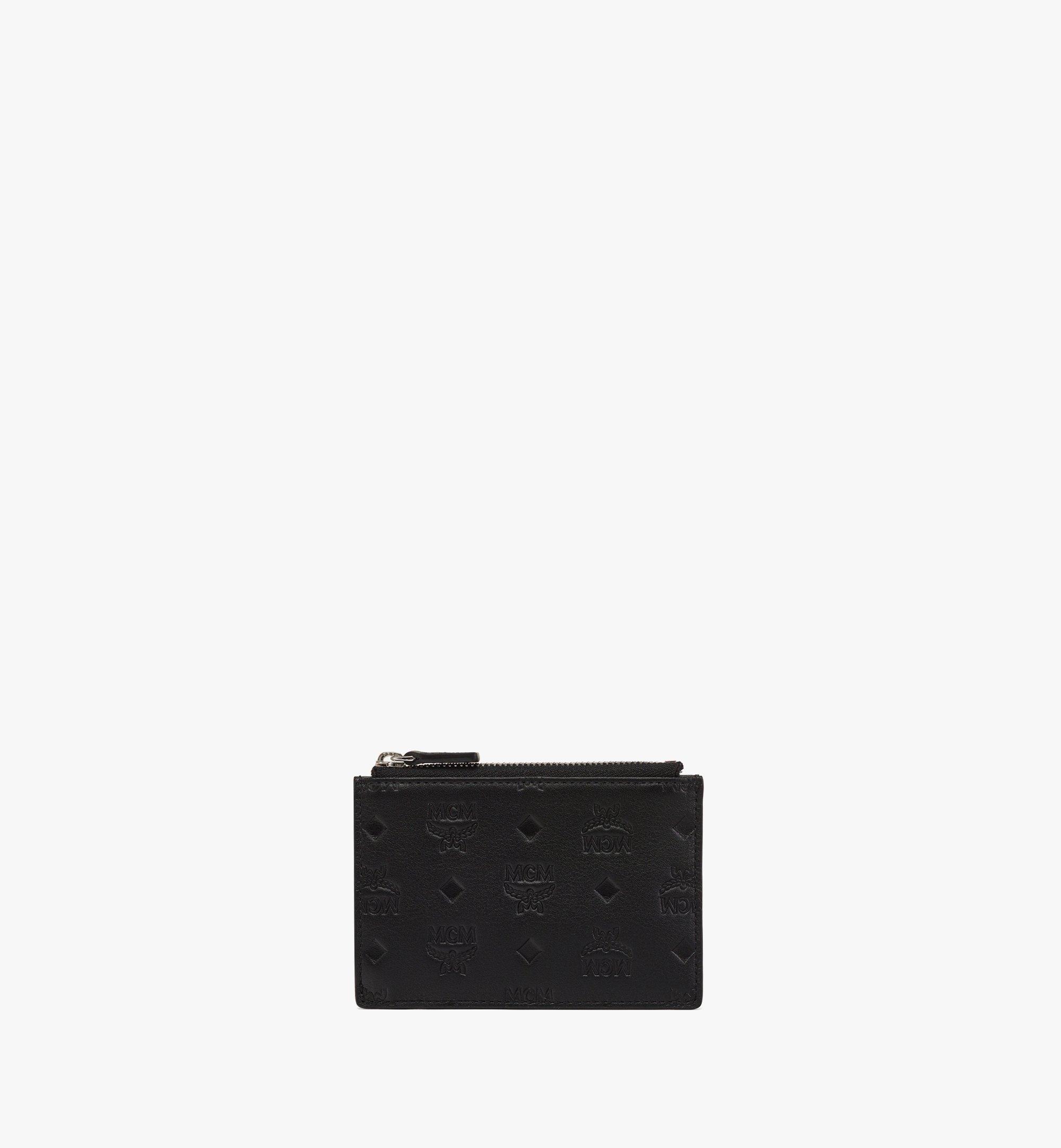 MCM Aren Mini Embossed Monogram Zip Wallet Black