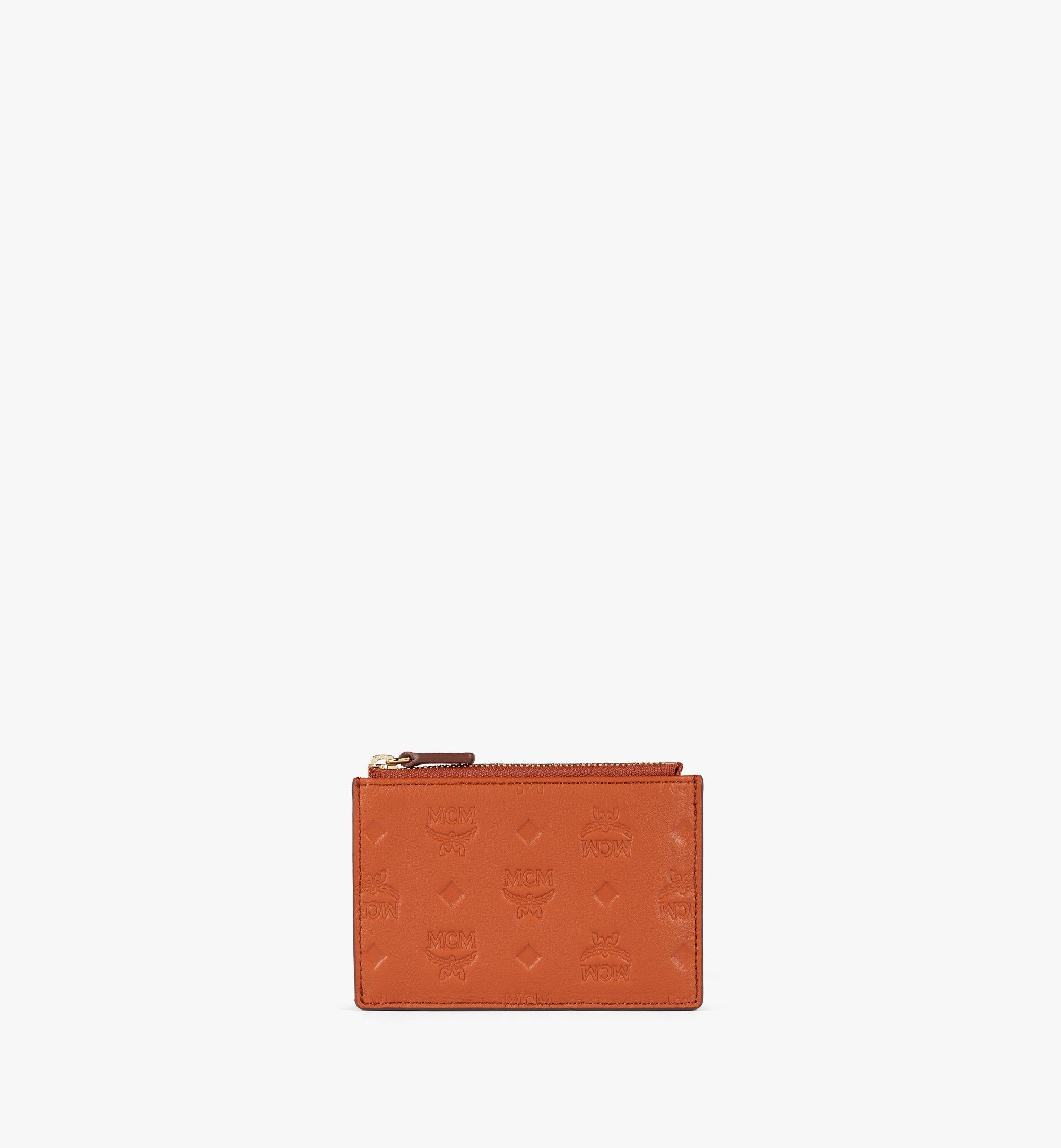 One Size Aren Zip Card Case in Embossed Monogram Leather Brown MCM ®TH