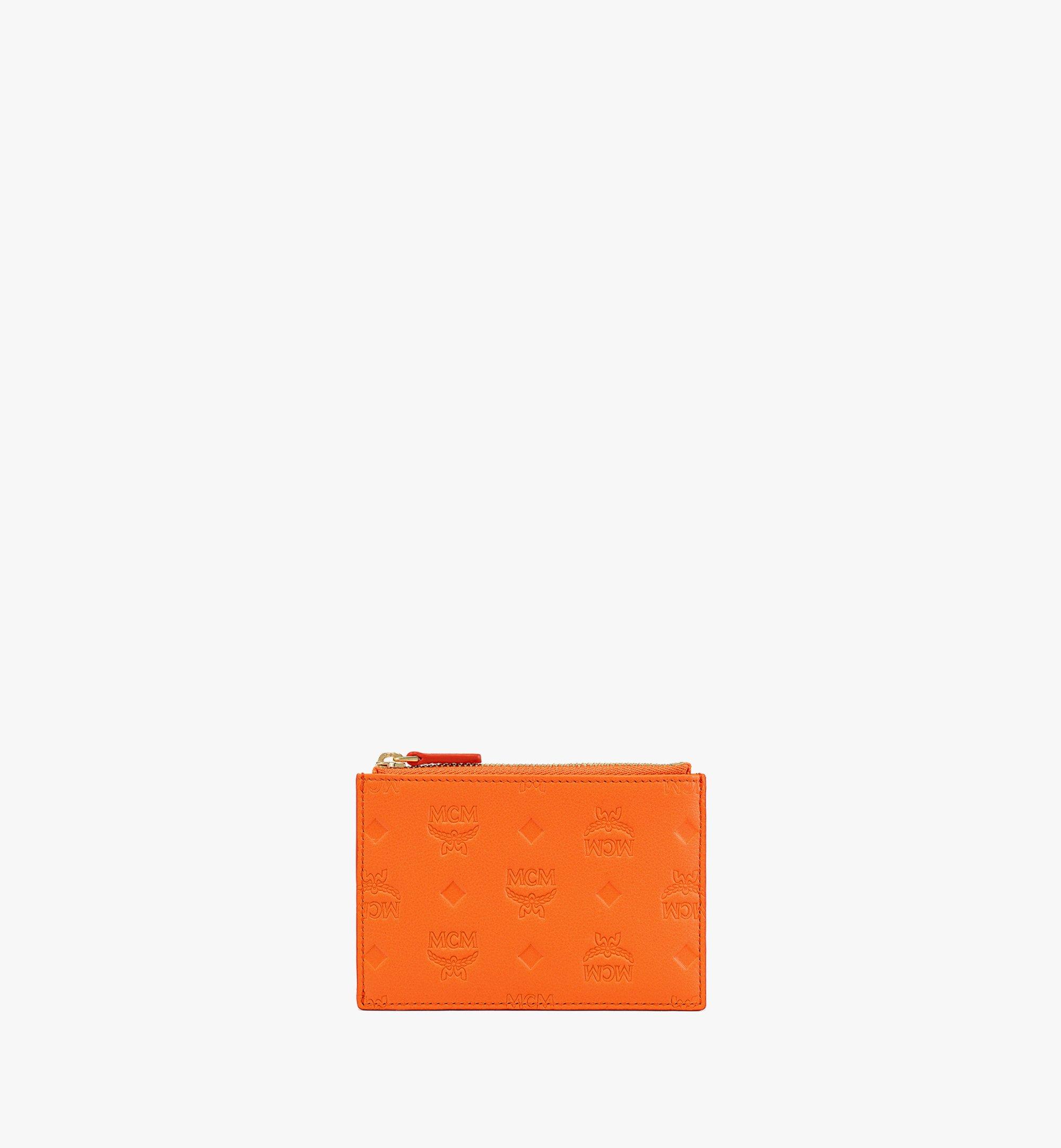 MCM Aren Zip Card Case in Embossed Monogram Leather Orange MYADSTA01O0001 Alternate View 1