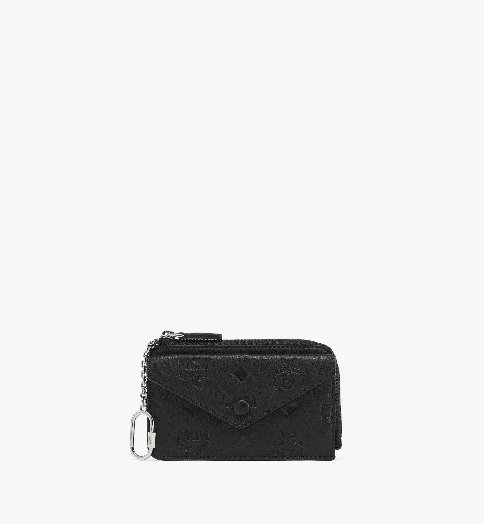 Mini Aren Zip Around Card Case in Embossed Monogram Leather Black