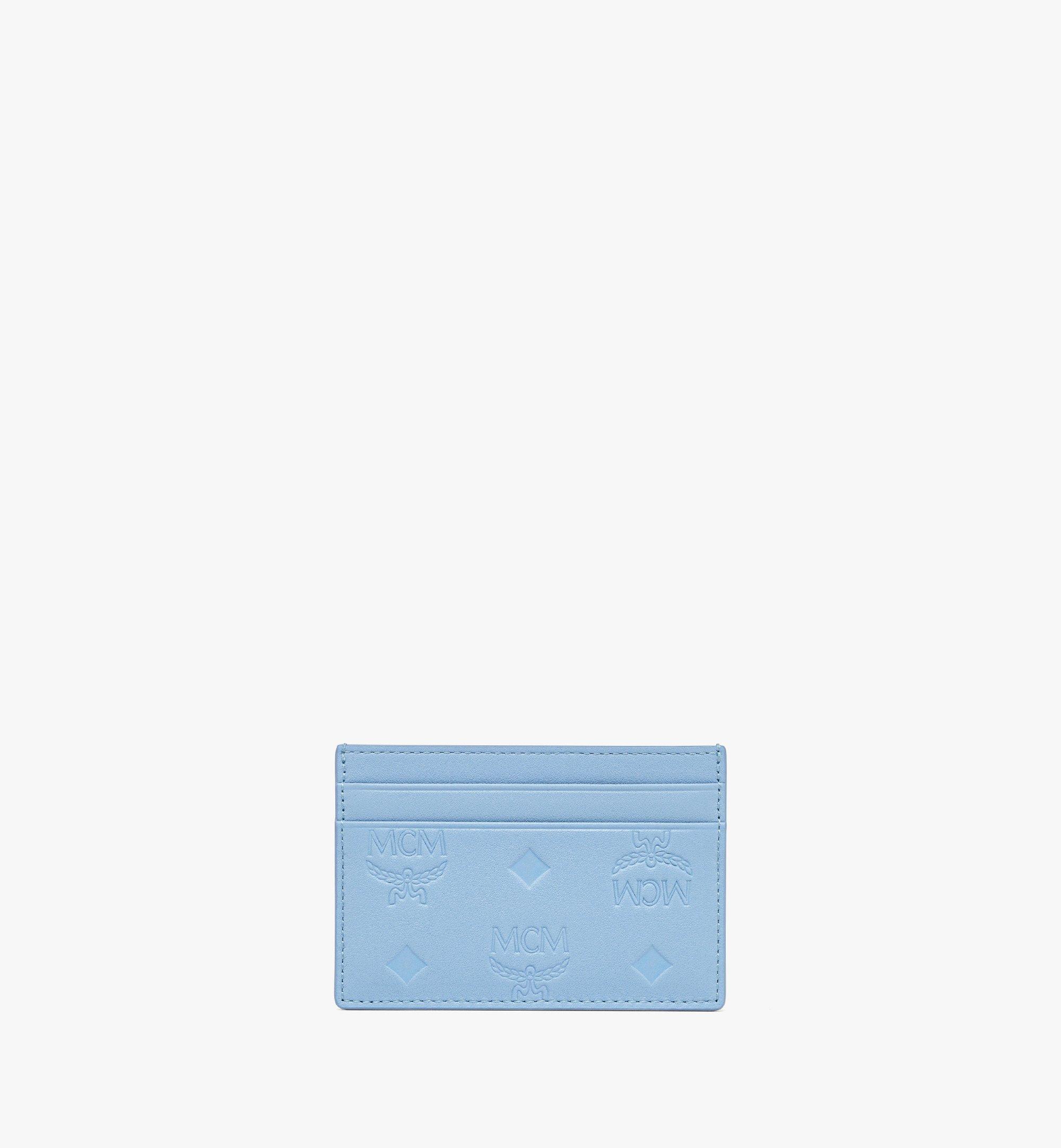 Mcm Aren Card Case In Embossed Monogram Leather In Della Robbia Blue