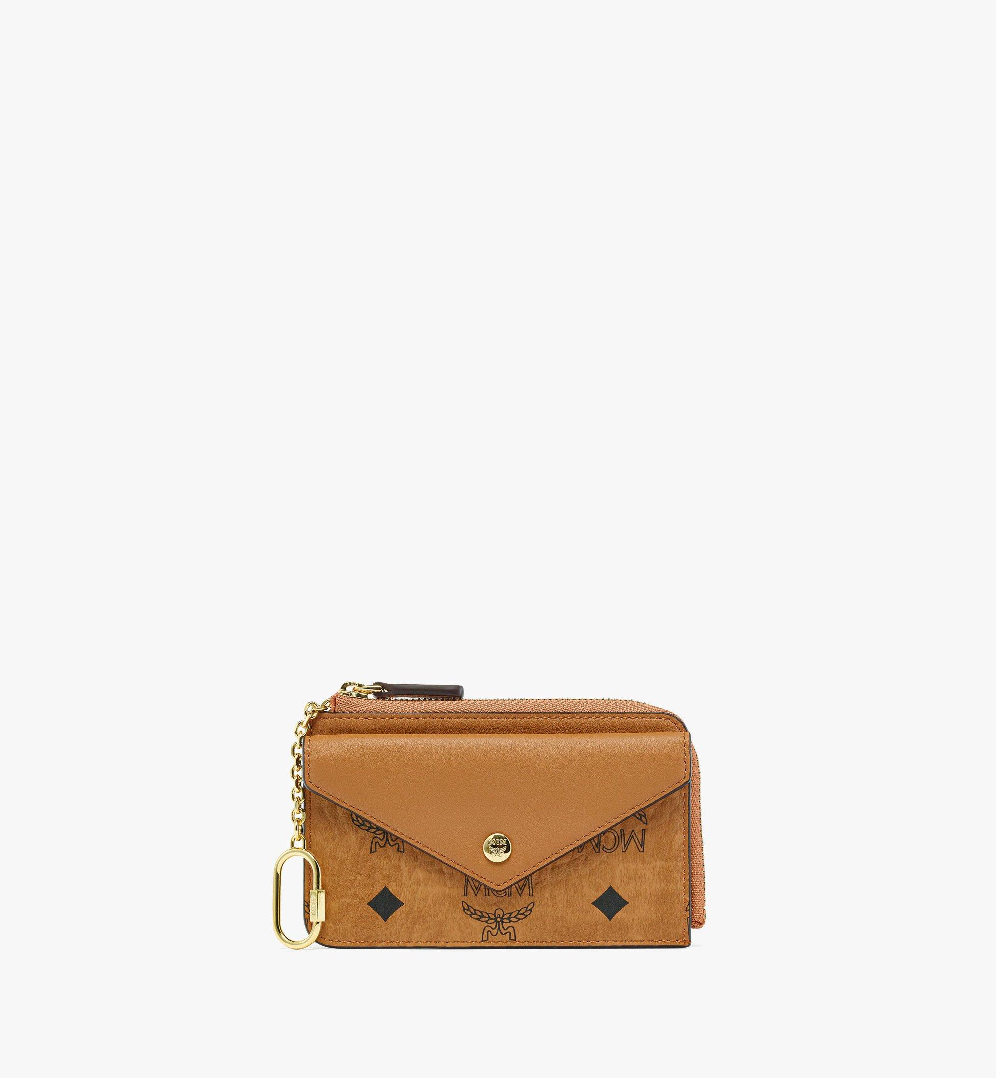 Shop Mcm Aren Zip Around Card Case In Visetos In Cognac