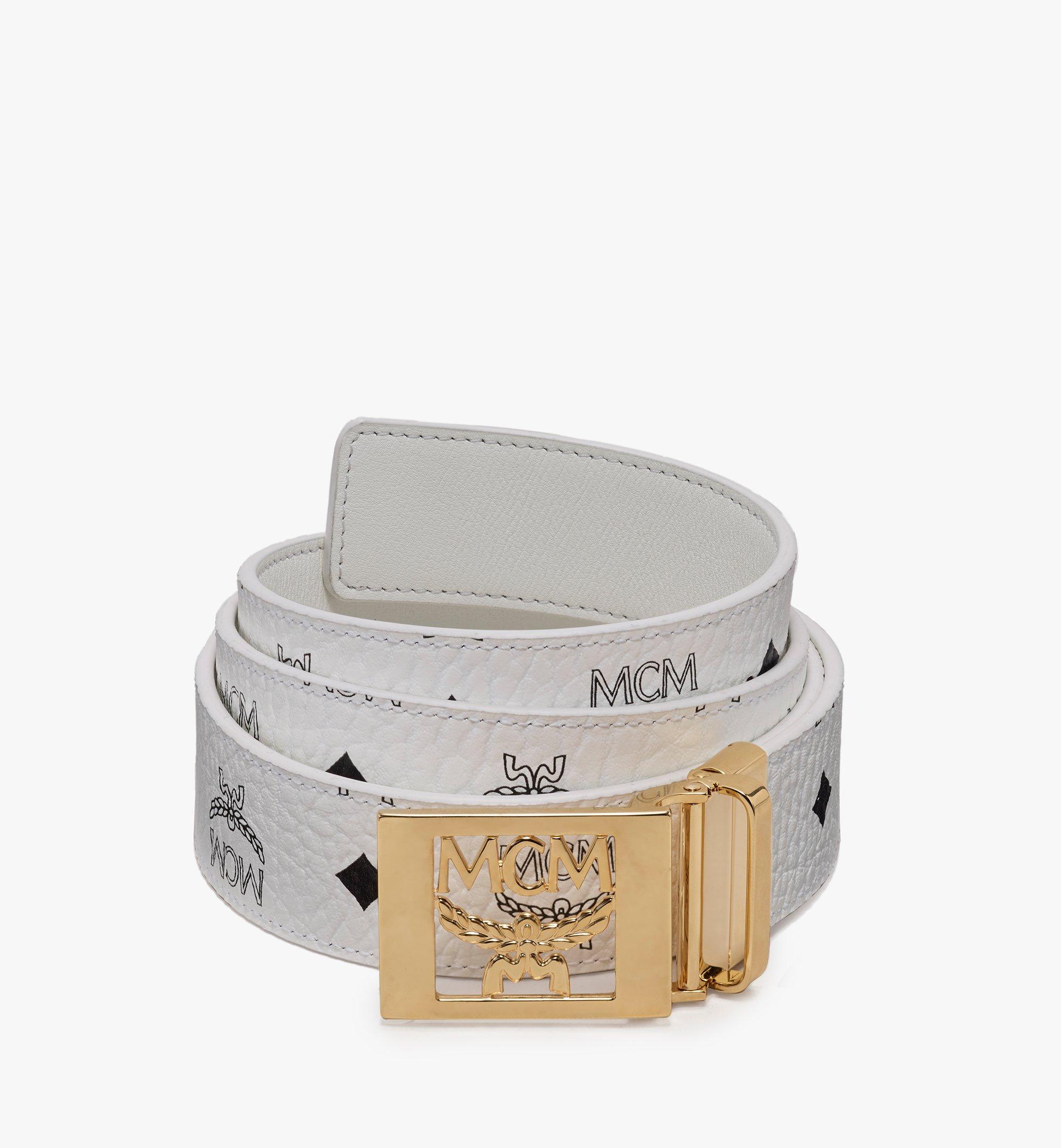One Size MCM Laurel Reversible Belt 1.5 in Visetos White