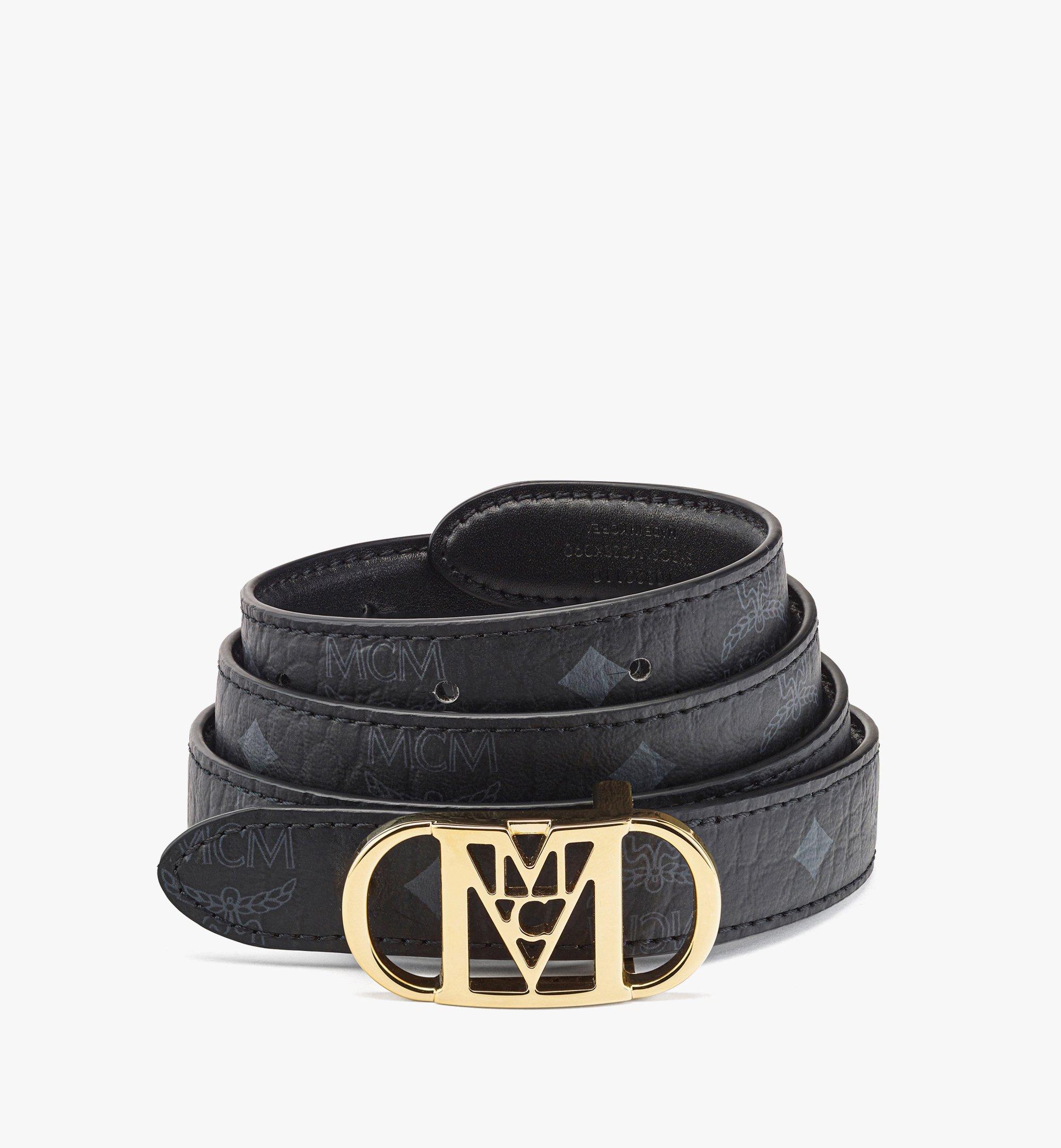 MCM Mode Mena Sliding Buckle Reversible Belt in Embossed Leather Black MYBCSLM03BK090 Alternate View 1
