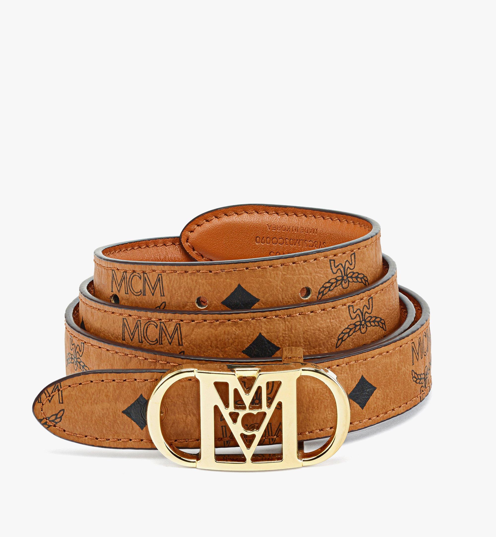 90cm 35.4 Mode Travia Sliding Buckle Reversible Belt in Embossed Leather Cognac MCM US