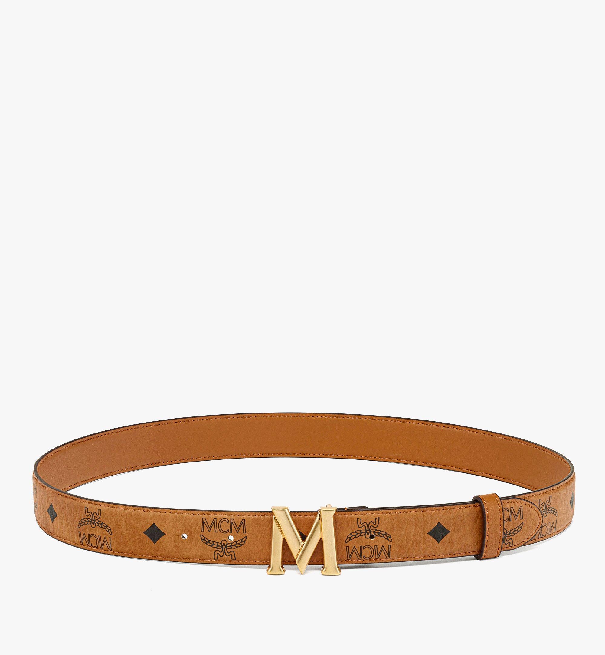 110cm Brass Plate Buckle Belt 1.3 in Nappa Leather Cognac