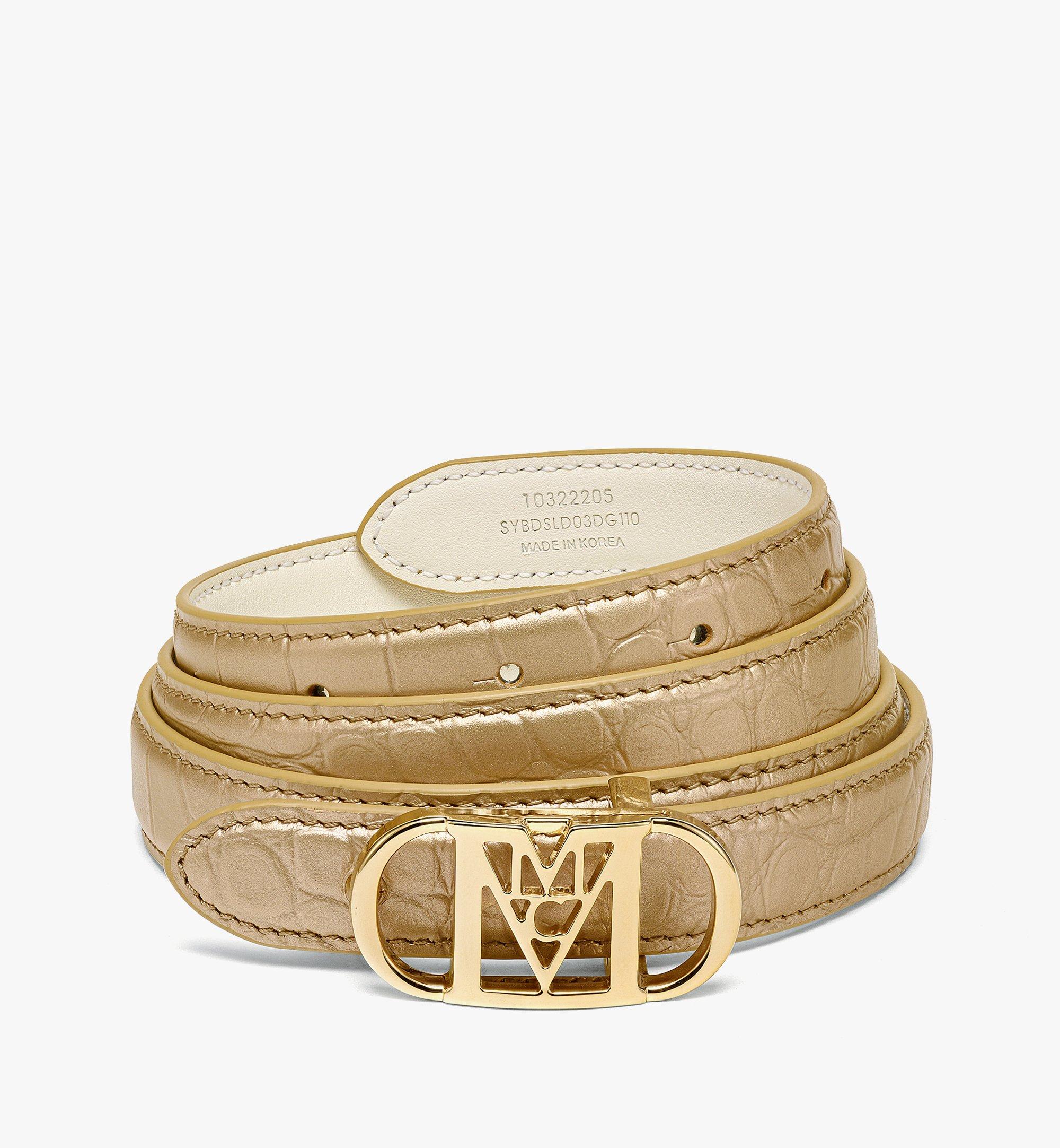MCM Mode Travia Reversible Belt in Metallic Croco-Embossed Leather Gold MYBDSLD03DG110 Alternate View 1