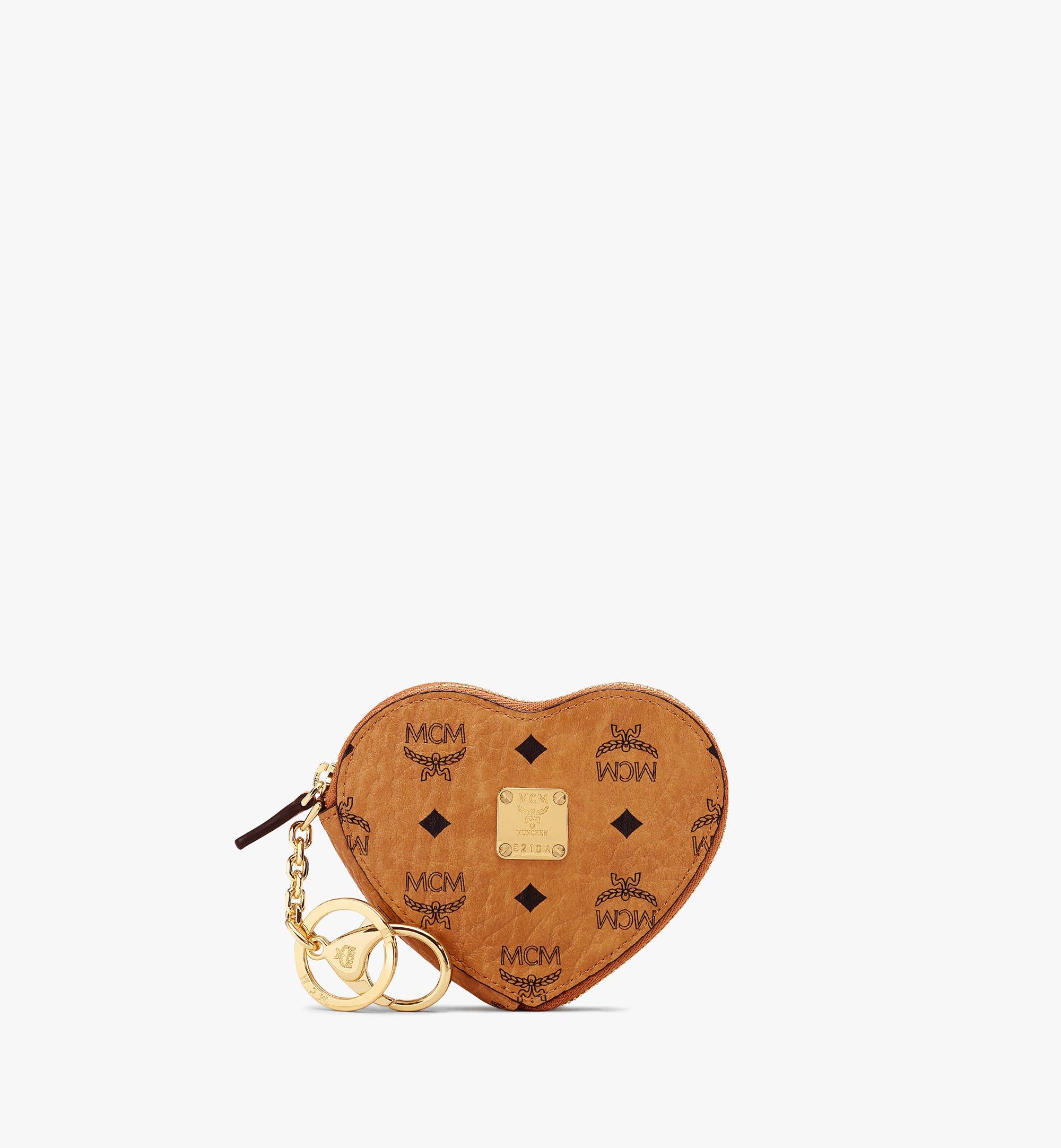 One Size Heart Coin Pouch Charm in Visetos Cognac