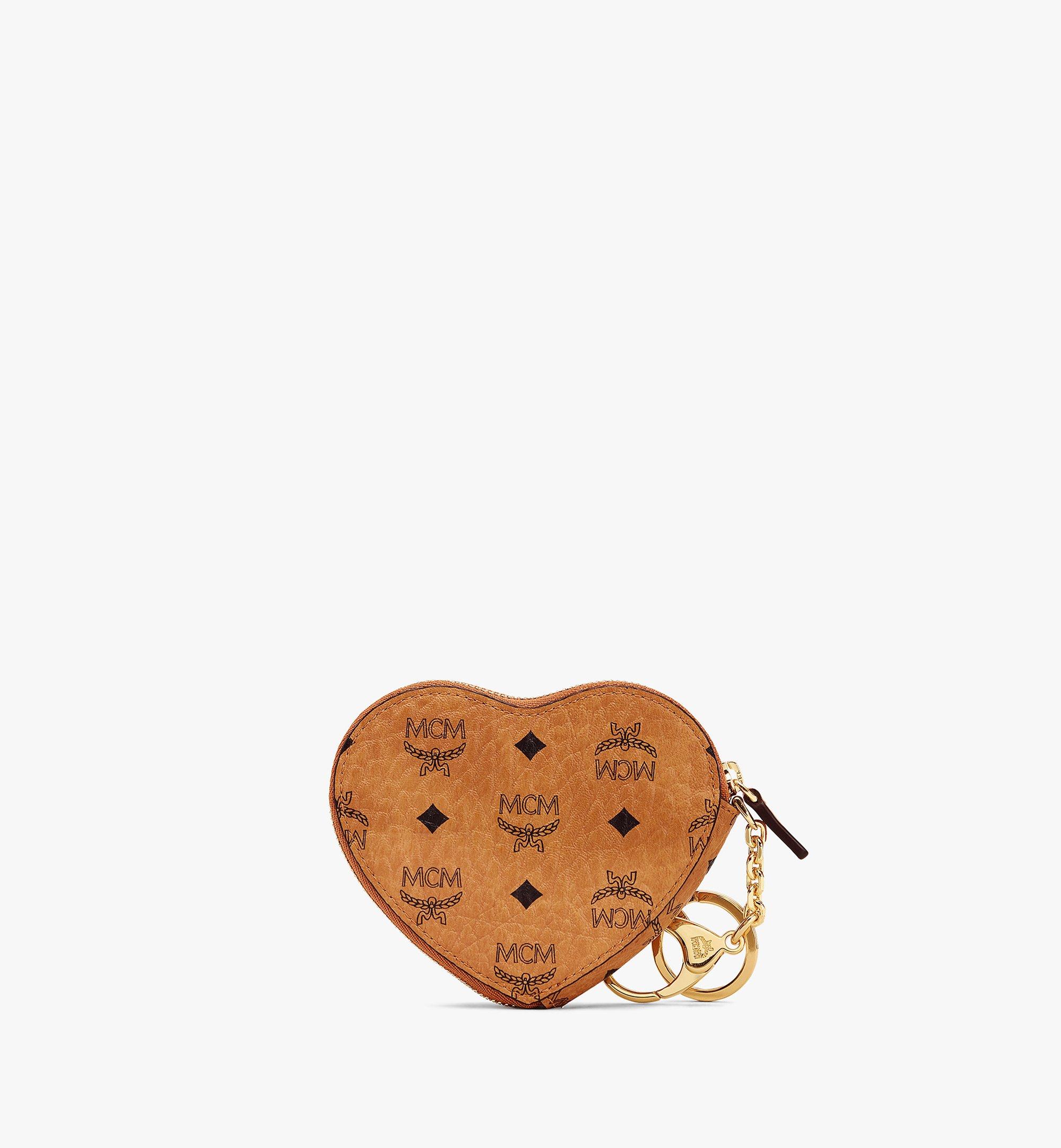 One Size Heart Coin Pouch Charm in Visetos Cognac