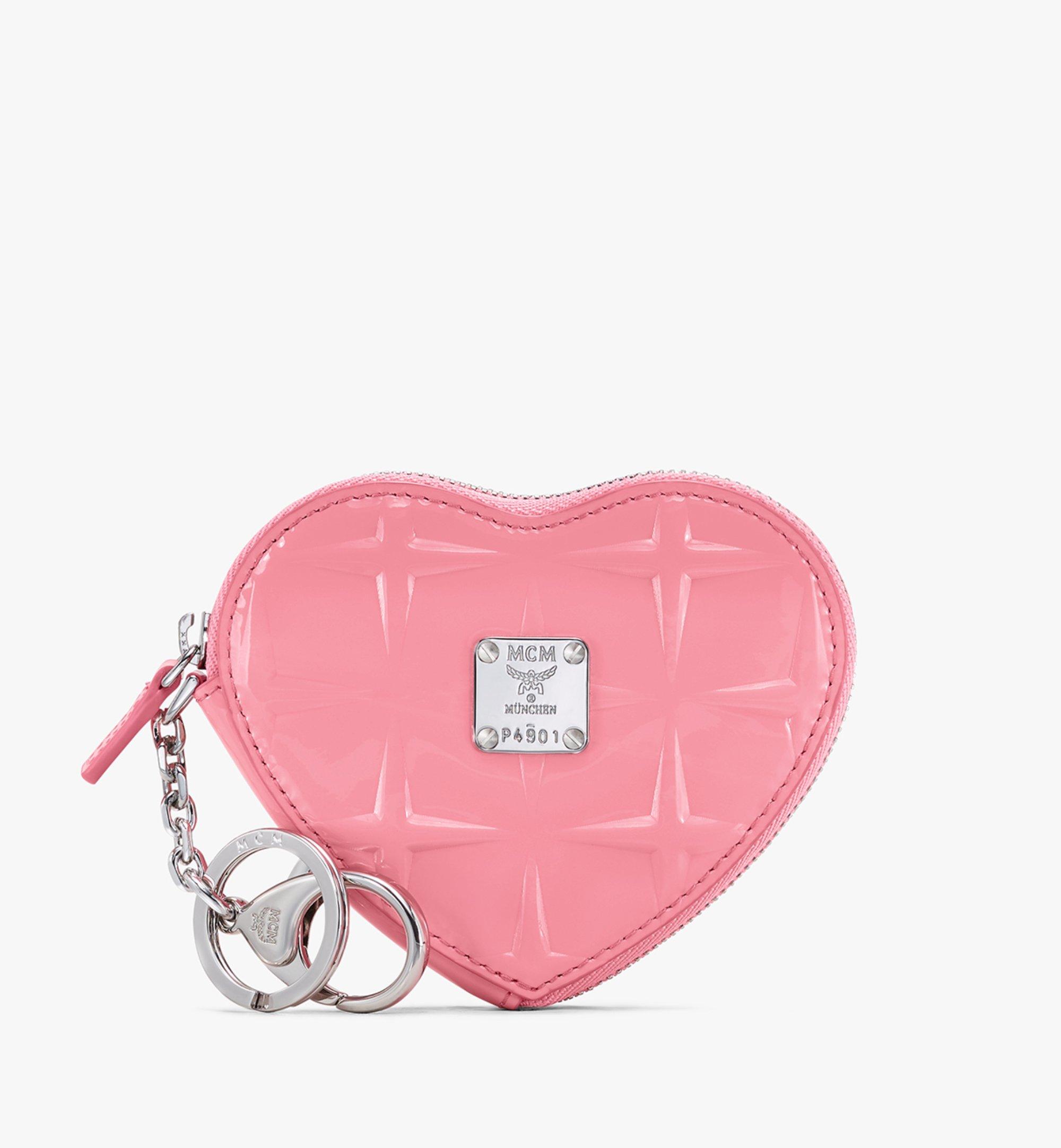 MCM Pink Ladies Heart Coin Pouch Charm in Visetos