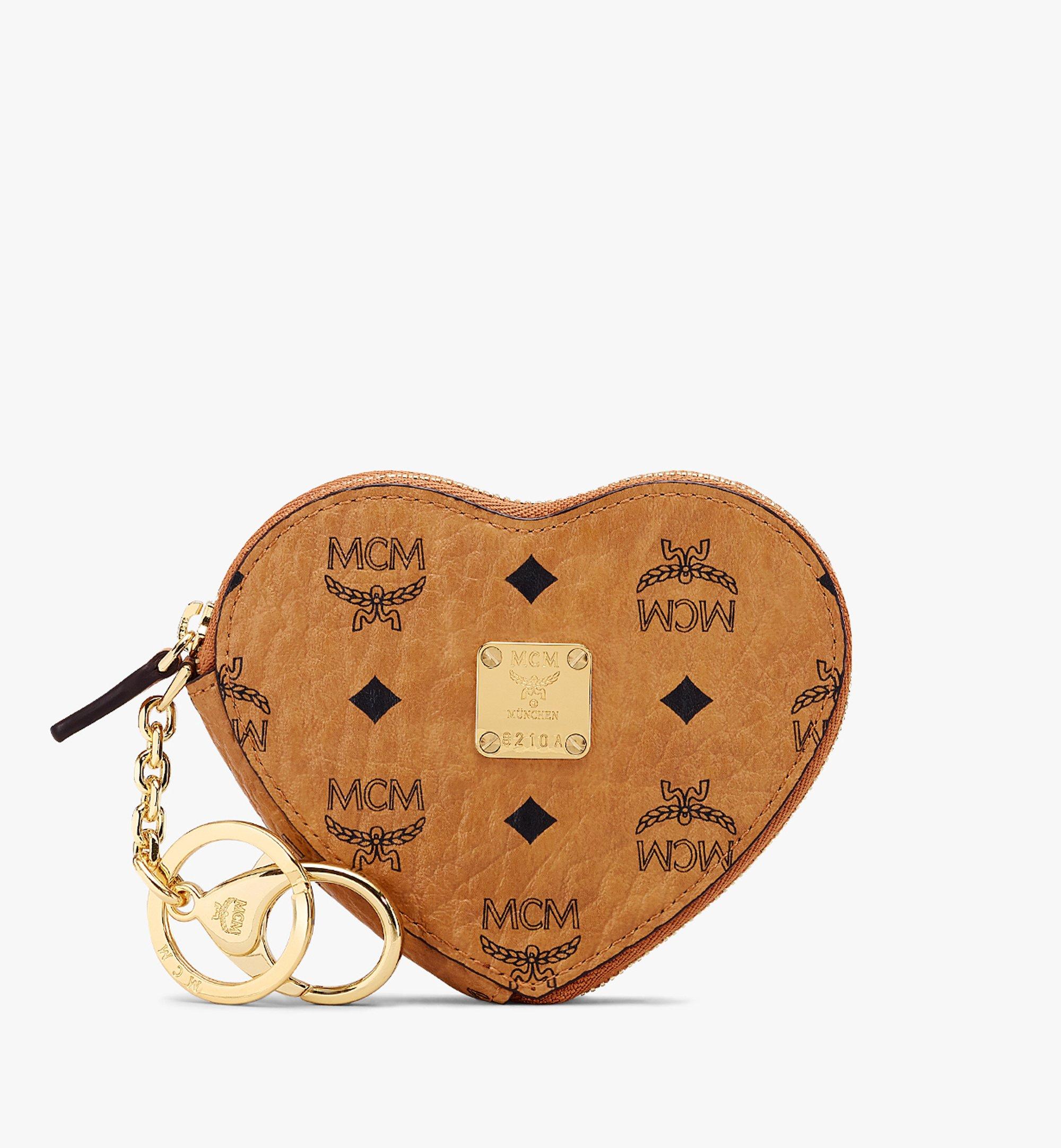MCM Heart Coin Pouch Charm in Visetos Cognac MYIASVI01CO001 Alternate View 1