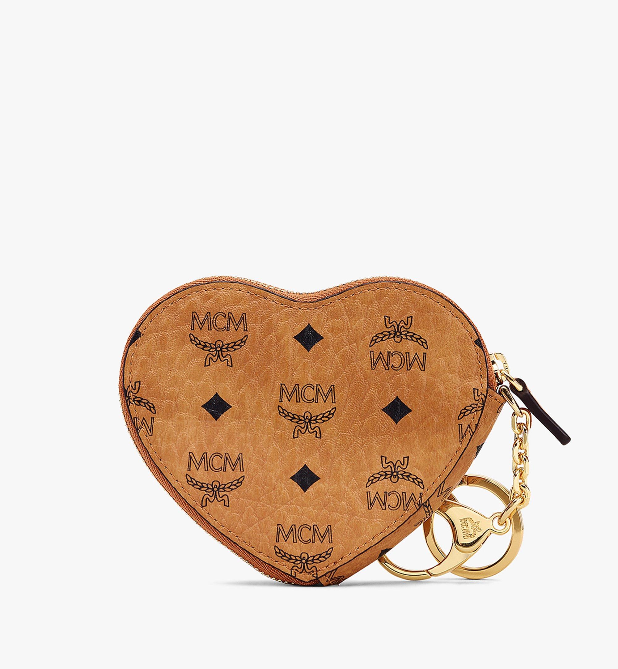 MCM Heart Coin Visetos Charm Monogram Canvas Pouch Pink-15% OFF