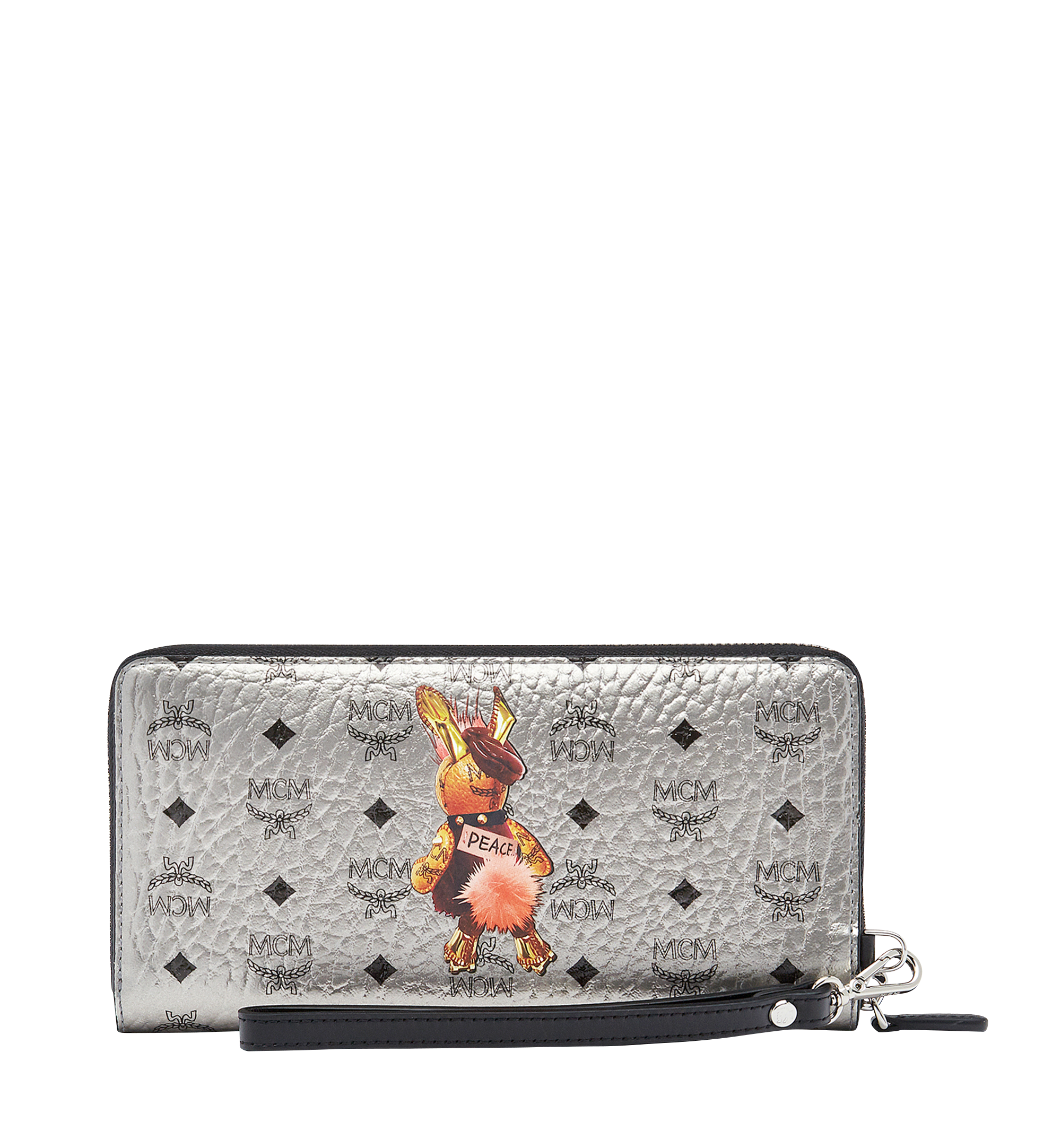 MCM Rabbit Zip Around Wallet in Visetos Silver MYL7AXL32SV001 Alternate View 2