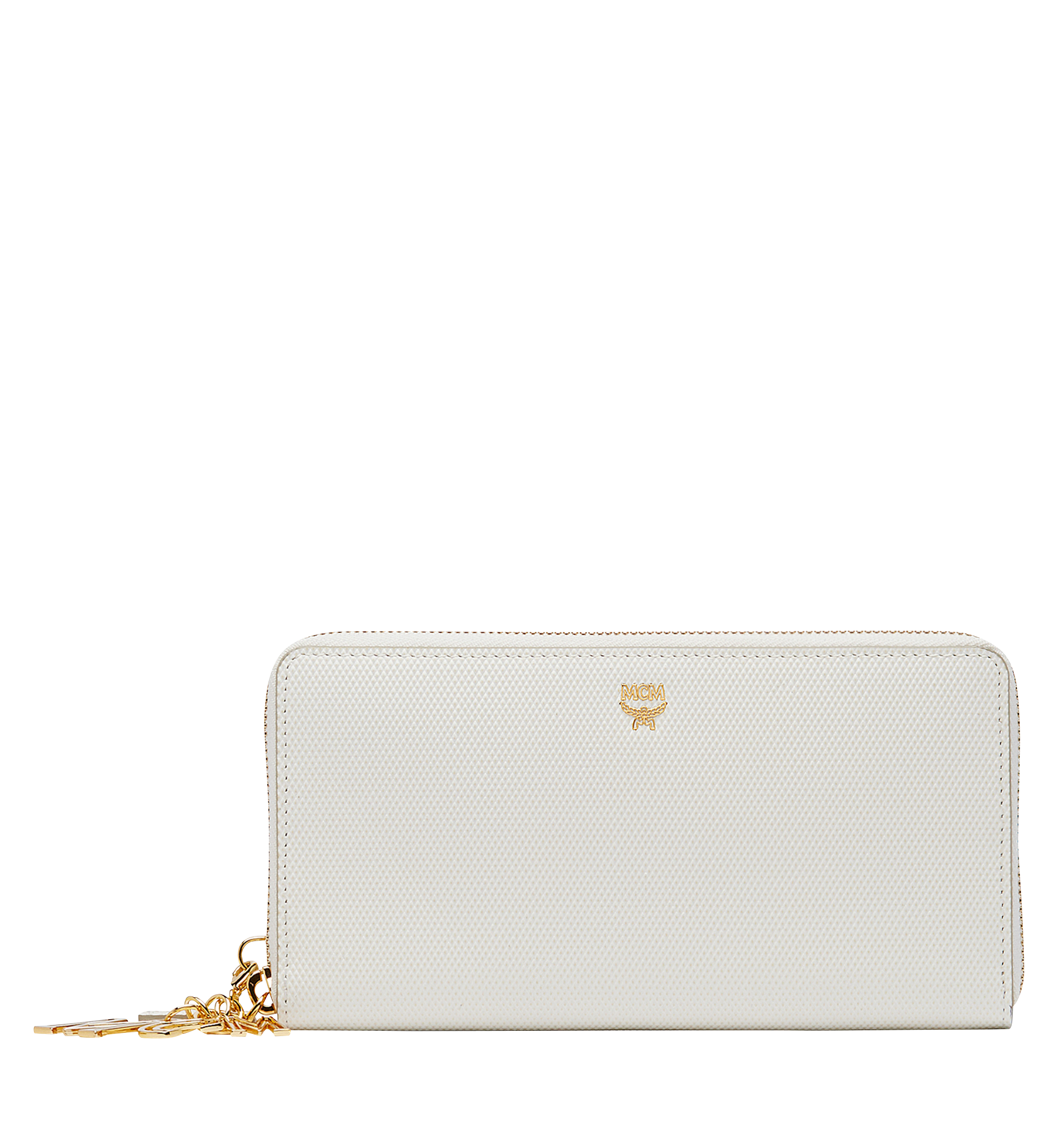 MCM Otti Charm Zip Around Wallet in Leather White MYL8SOI04WT001 Alternate View 1