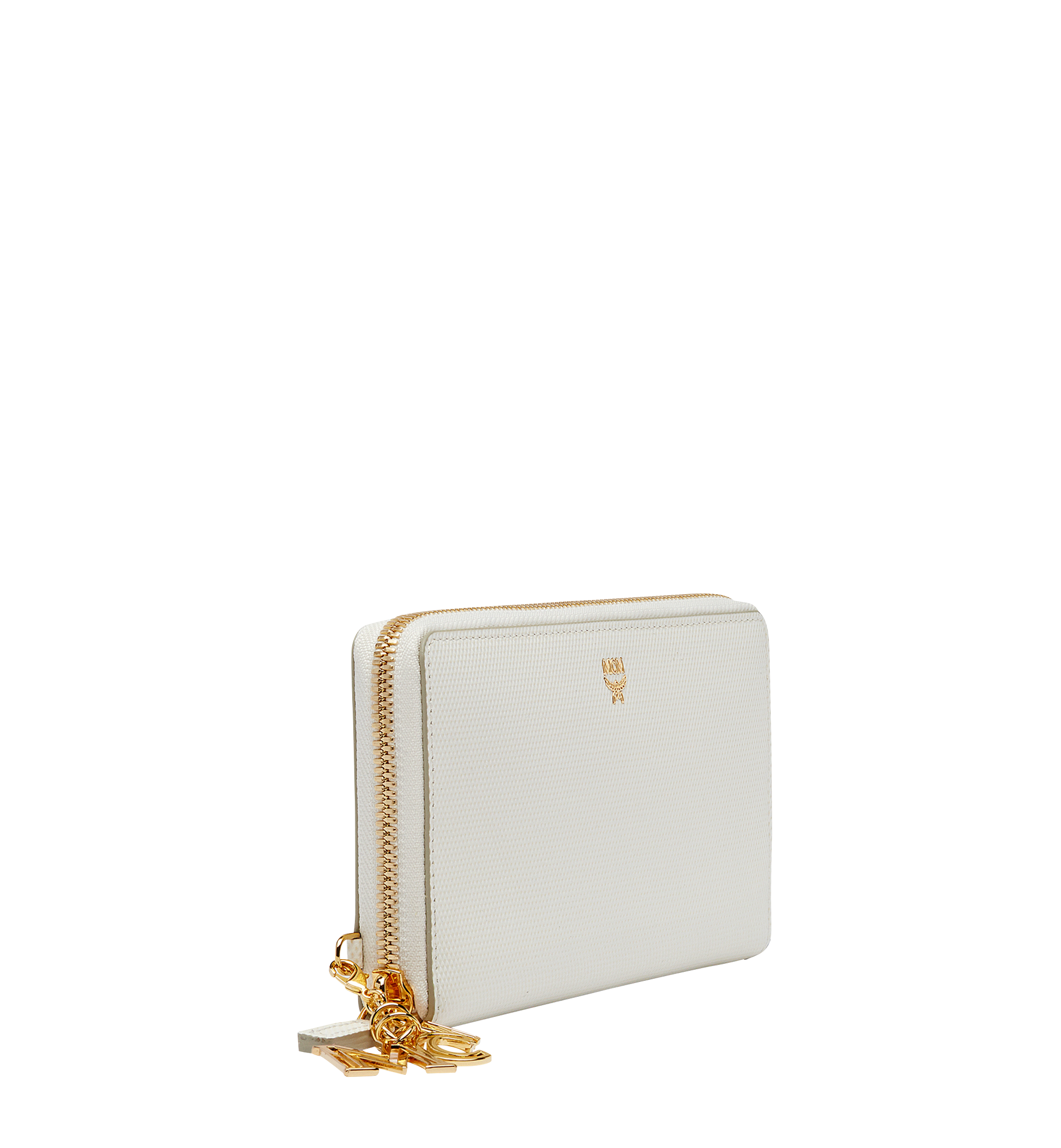MCM Otti Charm Zip Around Wallet in Leather White MYL8SOI04WT001 Alternate View 1
