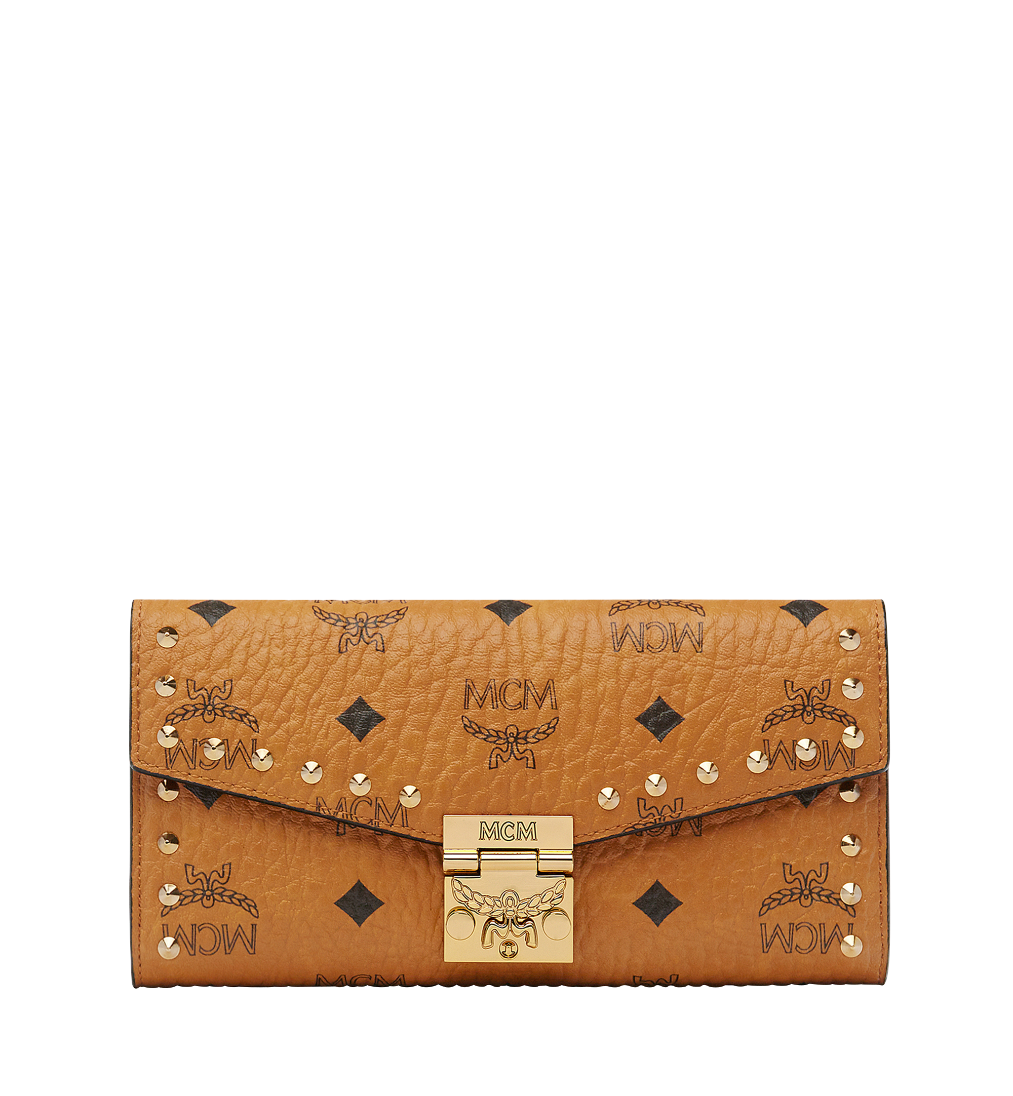 MCM Patricia Two-Fold Wallet in Studded Visetos Cognac MYL8SPA30CO001 Alternate View 1