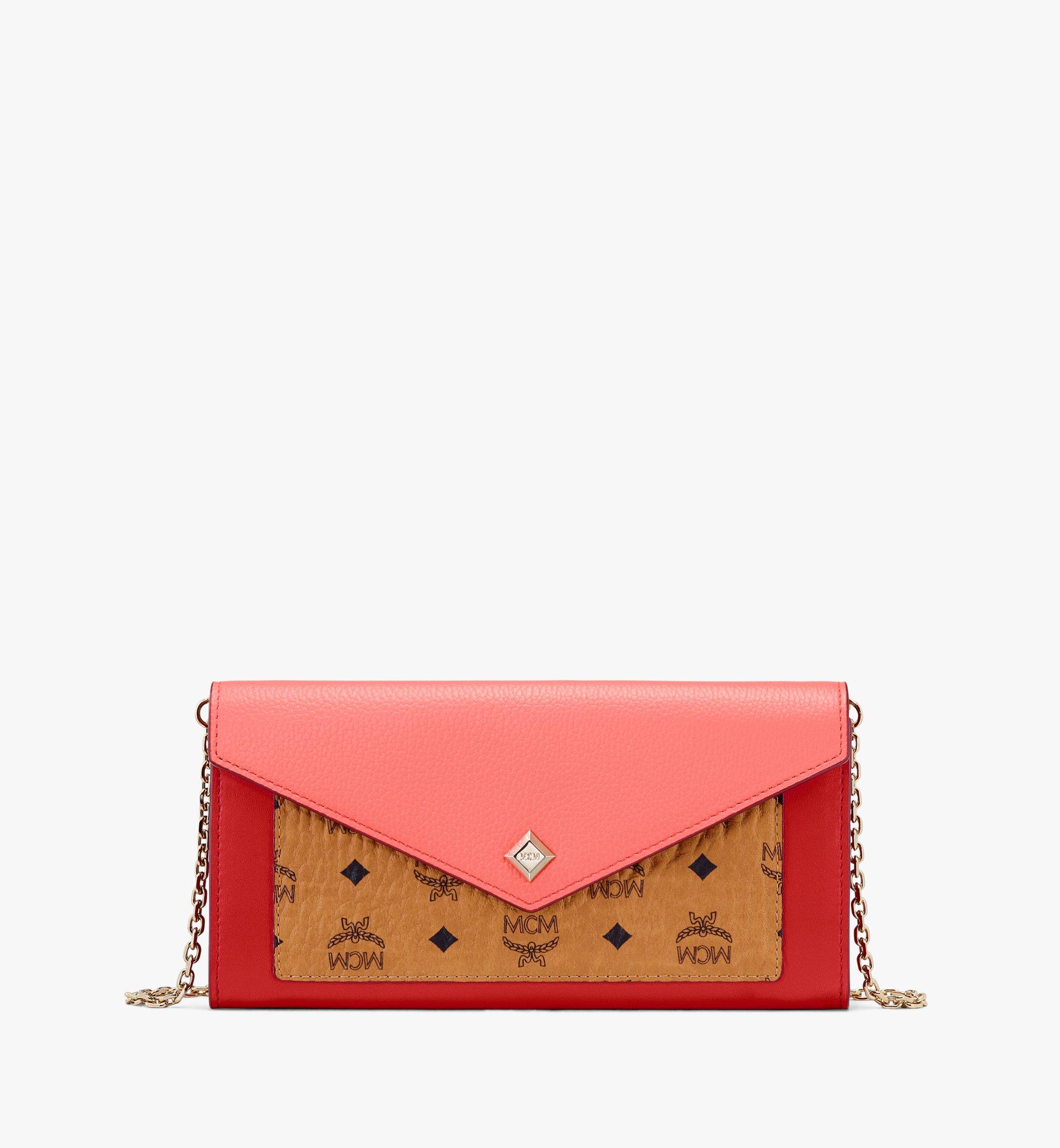 Mcm Love Letter Crossbody Wallet In Color Block Leather In Beige