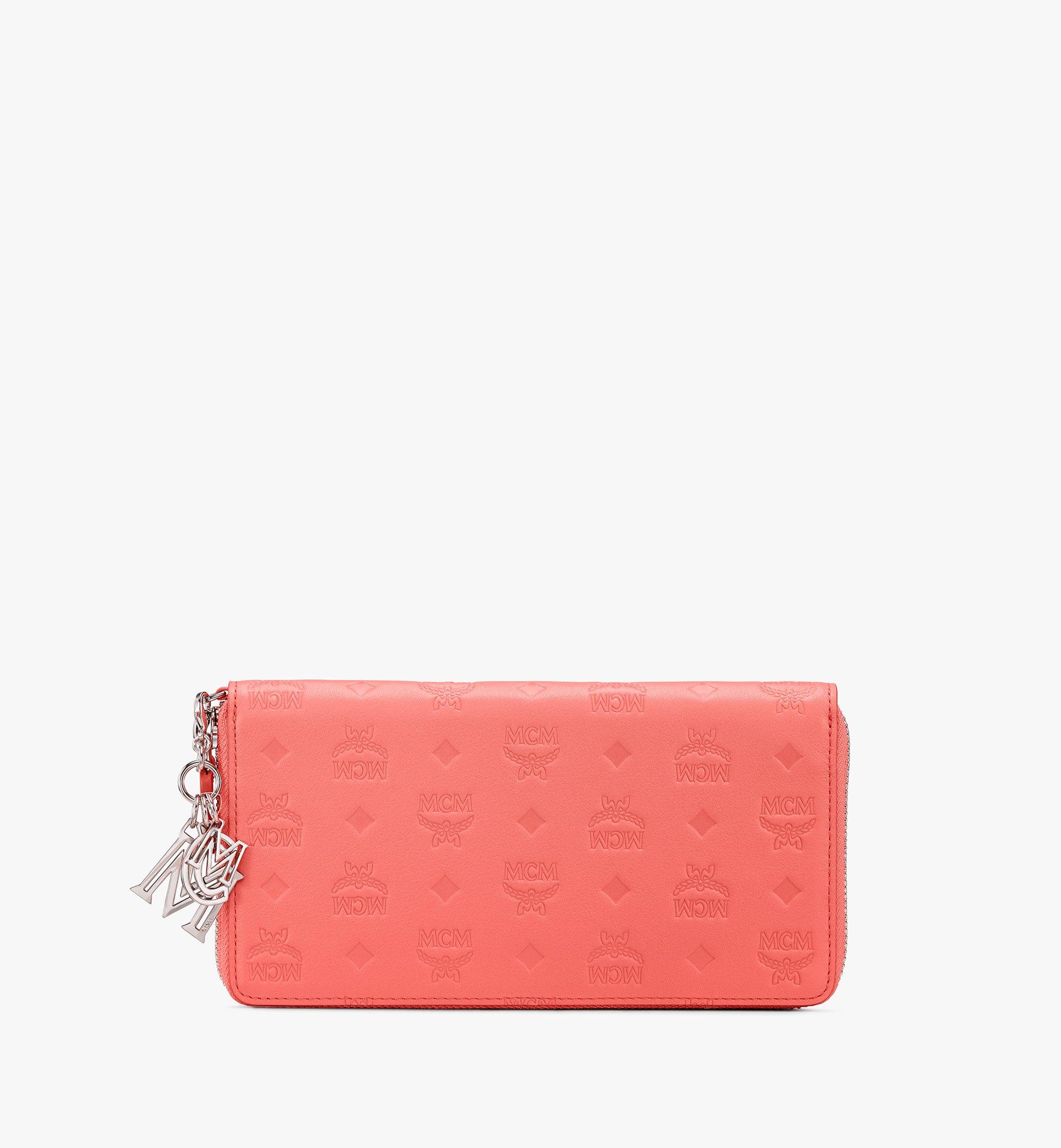 Mcm Klara Zip Wallet In Monogram Leather In Hot Coral ModeSens