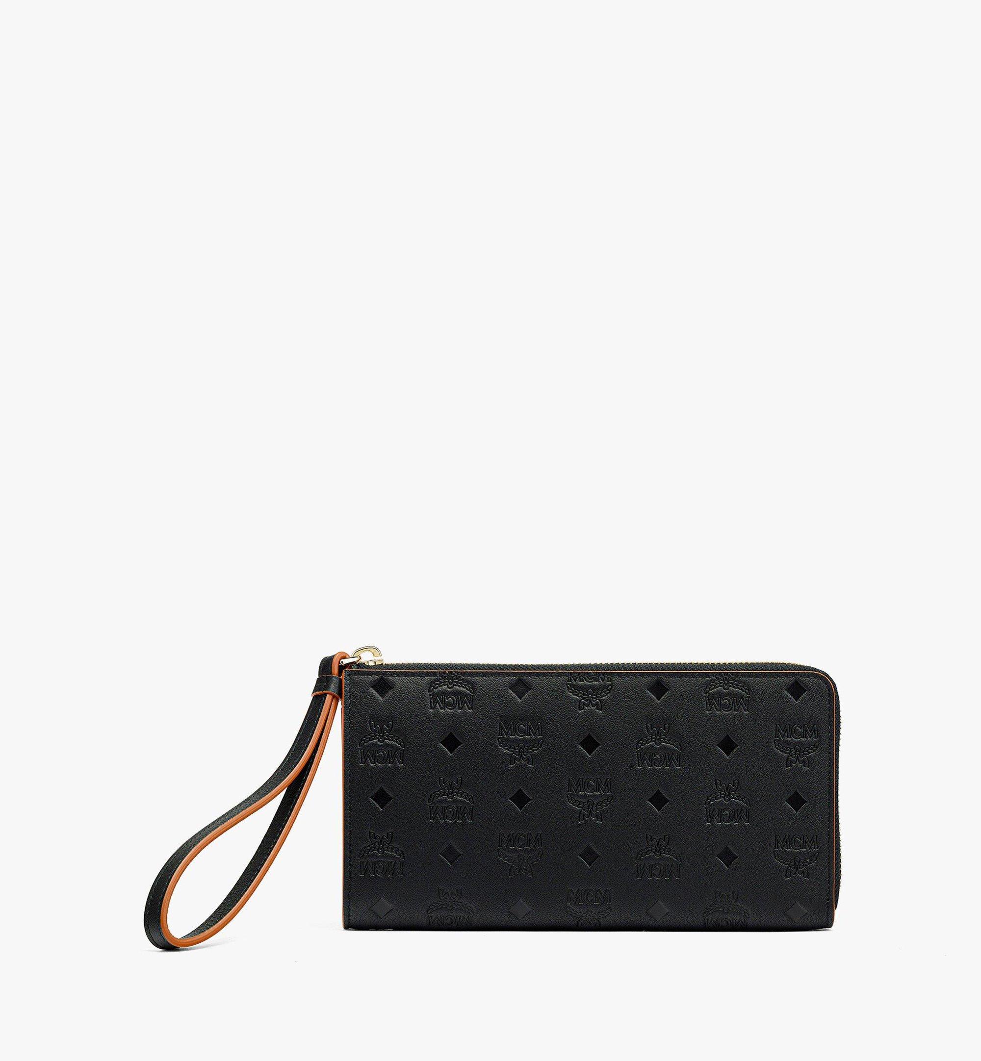 MCM Aren Mini Embossed Monogram Zip Wallet Black